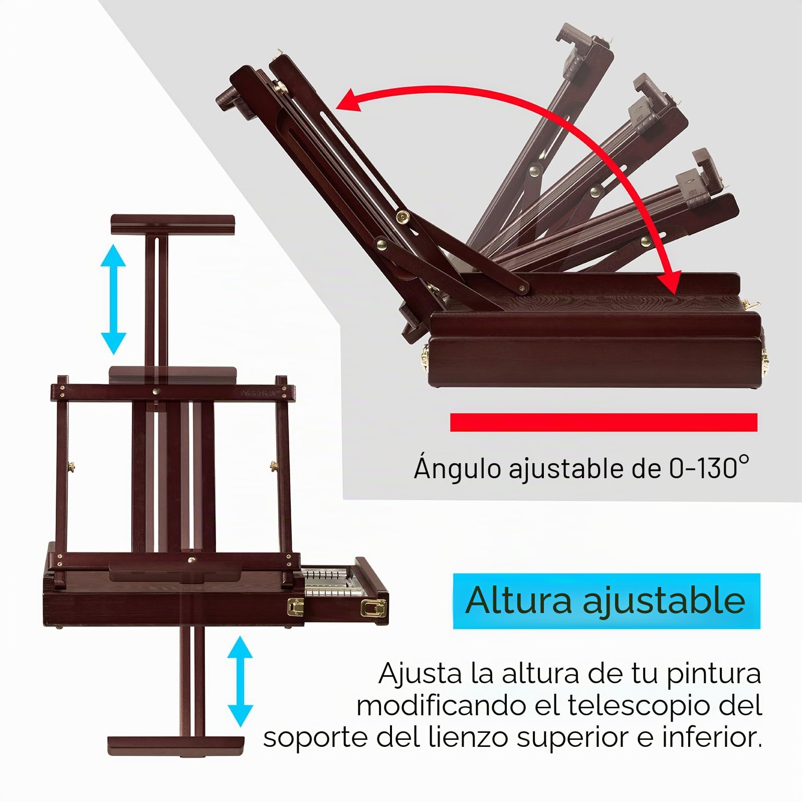 MEEDEN Caballete de mesa de estudio con cajón forrado de metal, caballete ajustable de madera de haya maciza y caballete de dibujo con almacenamiento,