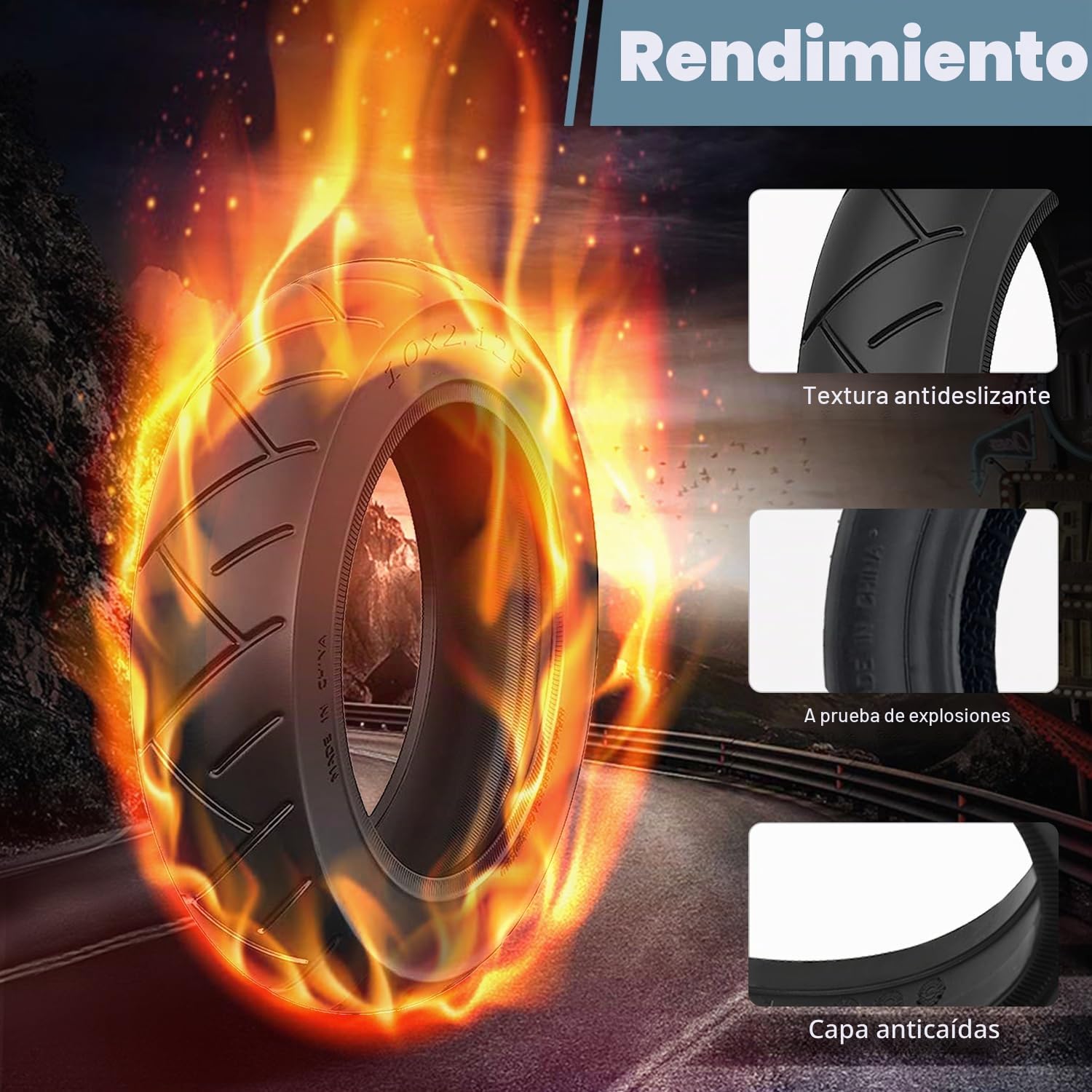 OUXI Neumático de 10 pulgadas con tubo de 10 x 2.125 0°, ángulo de válvula antideslizante, para scooter eléctrico o scooter eléctrico, neumáticos de goma con 3 herramientas de montaje