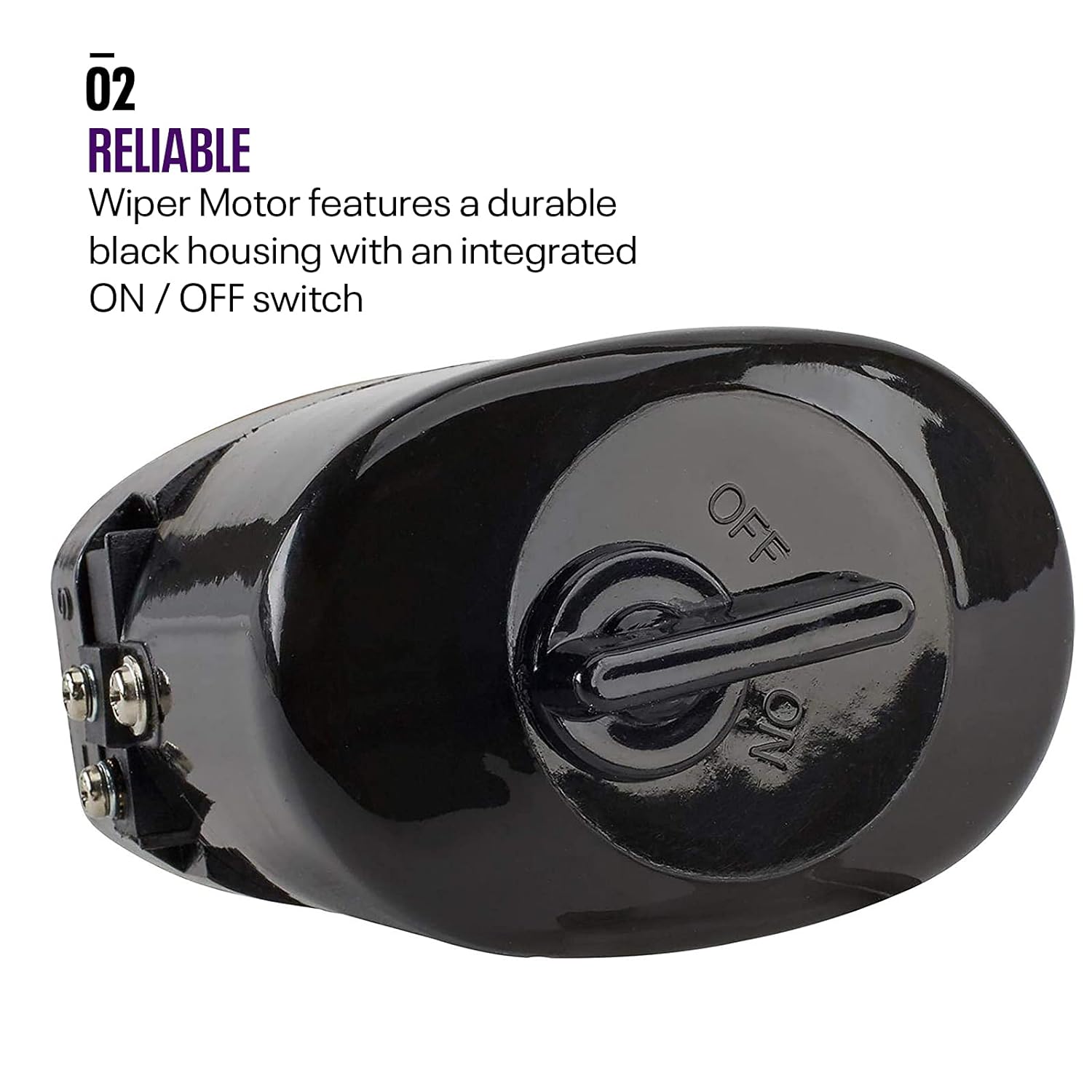 Speedway Motors Black 12 Volt Electric Windshield Wiper Motor with Built in Single Switch Universal Fit for Flat or Chopped Windshields Compact Design
