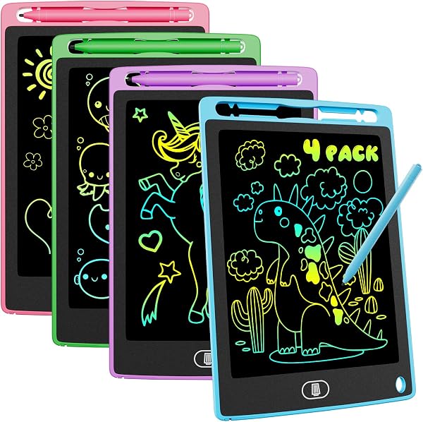 4 Pack Tableta Escritura LCD Color, Electight 8,5 Pulgadas Tablet Escritura Pantalla Colorido Infantil con Borrable y Bloqueo Función, Regalo Cumpleaños para 3-7 Años (Verde, Azul, Rosa, Morado) - 1