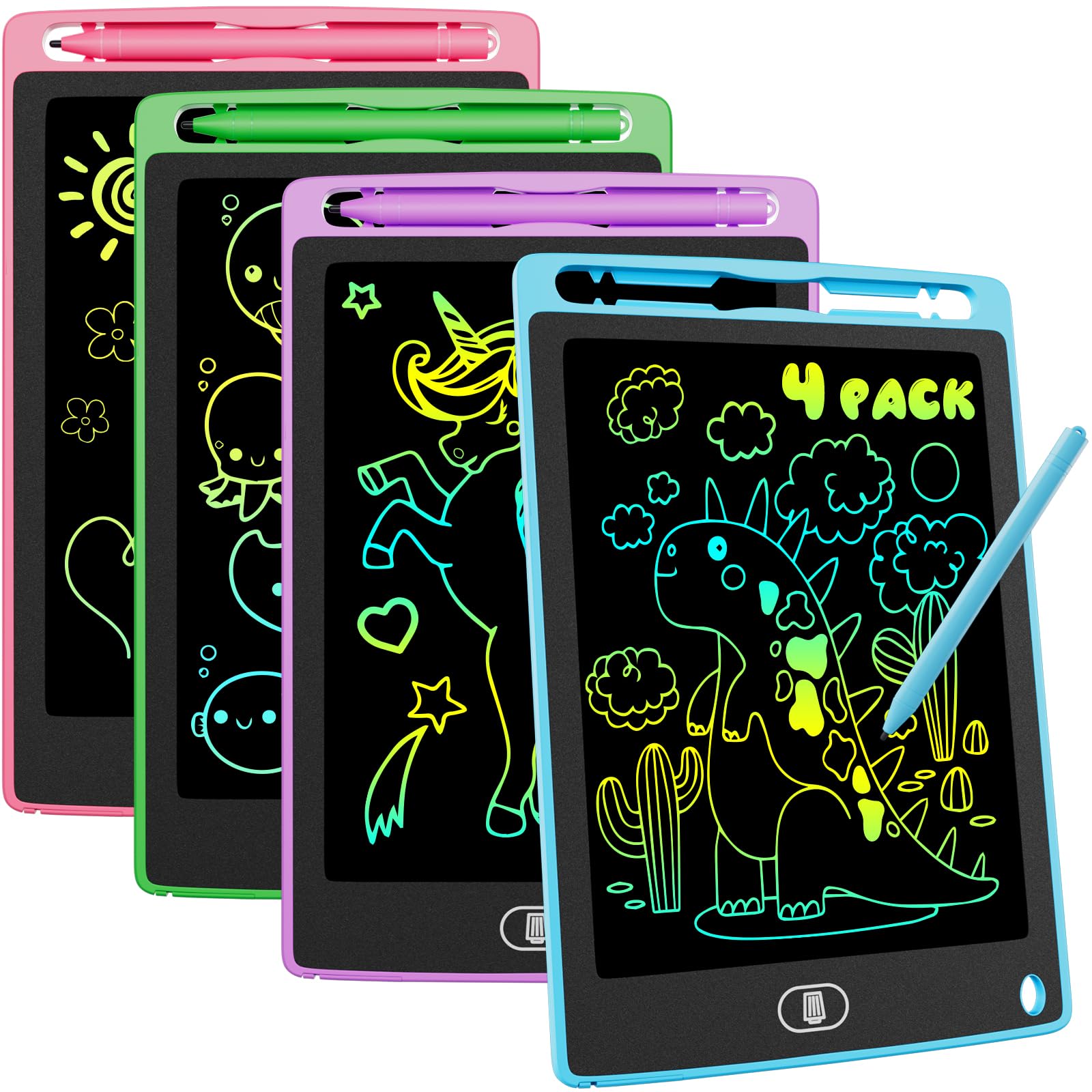 4 Pack 8.5 Inch LCD Drawing Board for Kids, Electight Colorful Writing Tablet Drawing Pad for Kids Gifts Learning Educational Toys for 2 3 4 5 6 7 Year Old Boys Girls, Green Purple Pink Blue