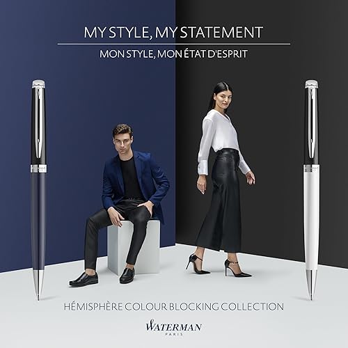 Miniatura 6 de Waterman Hémisphère - Bolígrafo de punta fina, laca negra y blanca con revestimiento de paladio, punta fina, tinta negra, caja de regalo