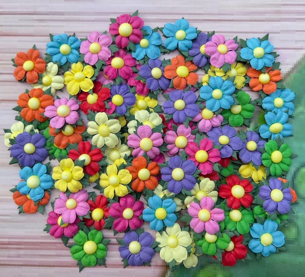 Handmade 100 Pcs Lovely Mulberry Paper Flowers 30x30mm Scrapbooking Wedding DIY Craft Supplies Card Paper Flowers Craft Projects Artificial Flowers. (.10 Colors..) - Image 4