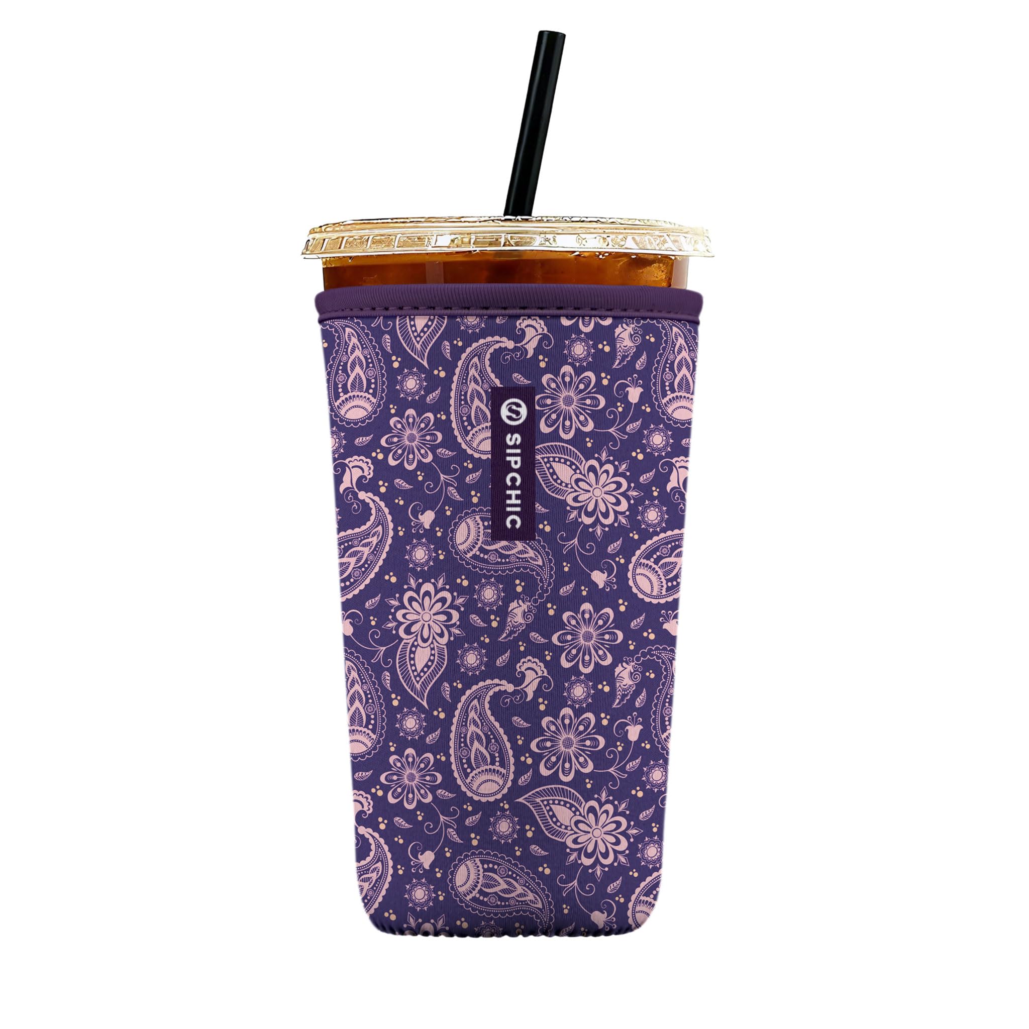 Iced Coffee Sleeve – Neoprene Reusable Cup Sleeves for Drinks, Insulated Drink Sleeves to Keep Hands Dry &amp; Drinks Cold, Stylish &amp; Durable Coffee Sleeves (Mystic Paisley, Large: 30-32oz)