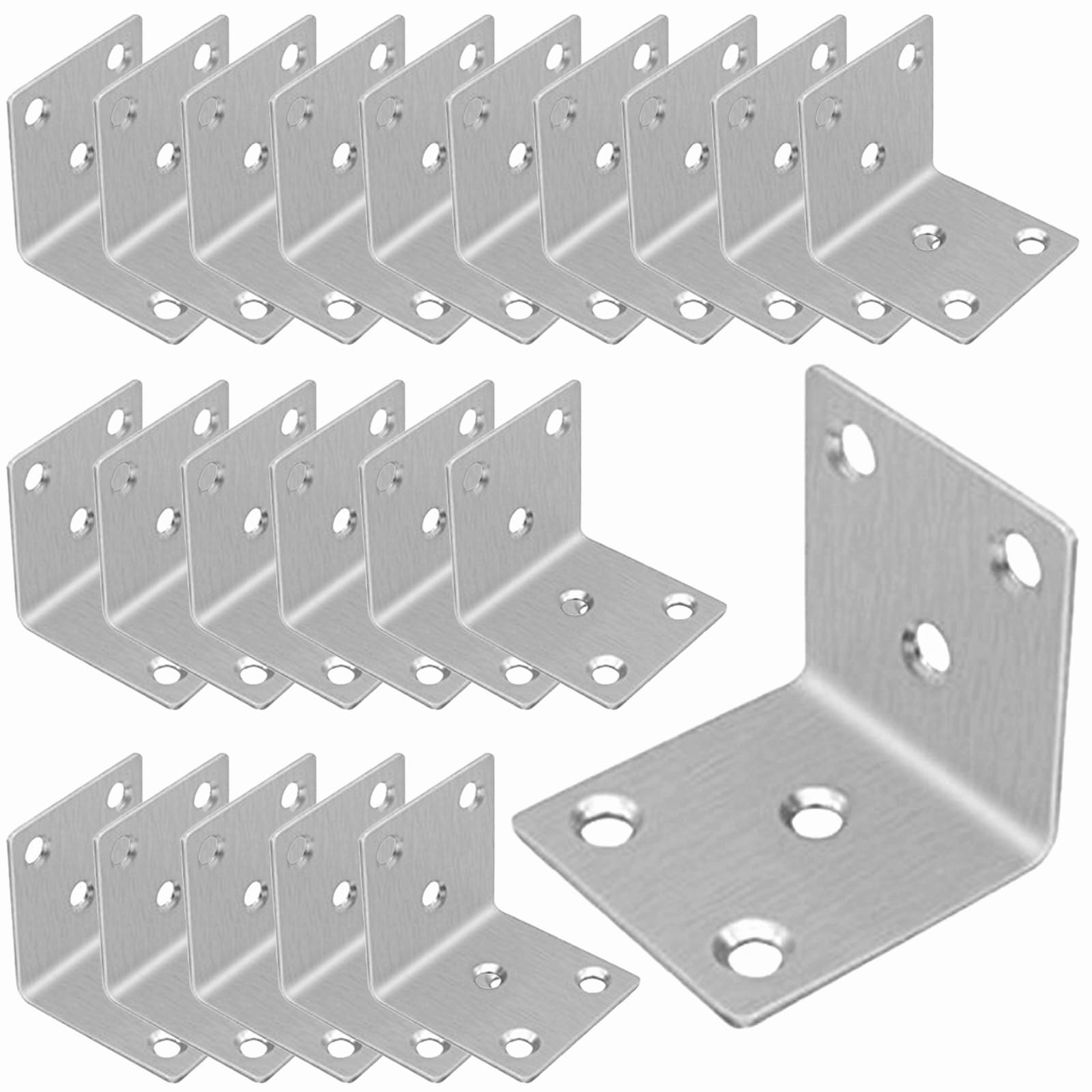 25PCS L Bracket Corner Braces, 304 Stainless Steel Shelf Bracket for Wood, Shelves, Bookshelf Support 90° L Shape Joint Angle Brackets.(Silver,50X50X1.52MM)