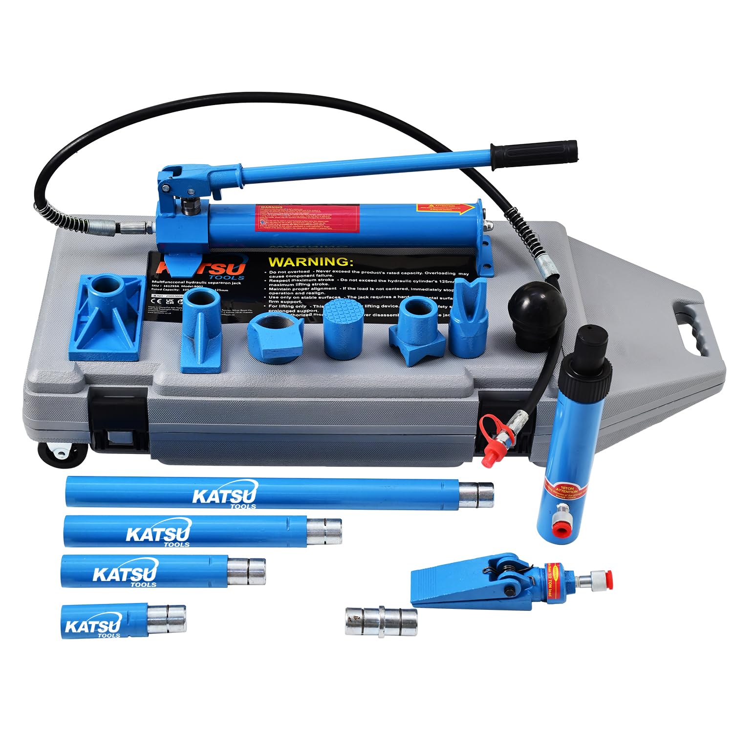 KATSU Tools Hydrauliczny zestaw do naprawy, 10 ton, narzędzie do usuwania wgnieceń i ram, do samochodu i transportera, podnośnik hydrauliczny z wężem olejowym, do warsztatu samochodowego