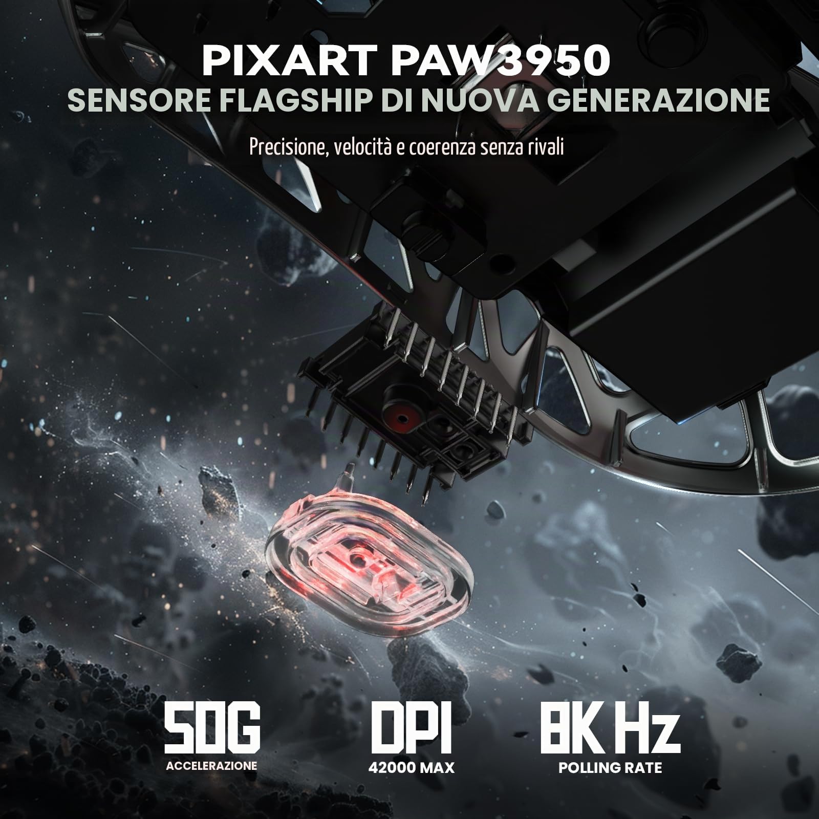 ATTACK SHARK R2PRO 45g SUPERLIGHT Gaming Mouse in Lega di Magnesio, PixArt PAW3950, 42000DPI, Wireless 8000Hz Tasso di Polling, G502 Mouse da Gioco, 2.4G/BT/Cablato, con Cavo a Spirale, PC/Mac, Nero