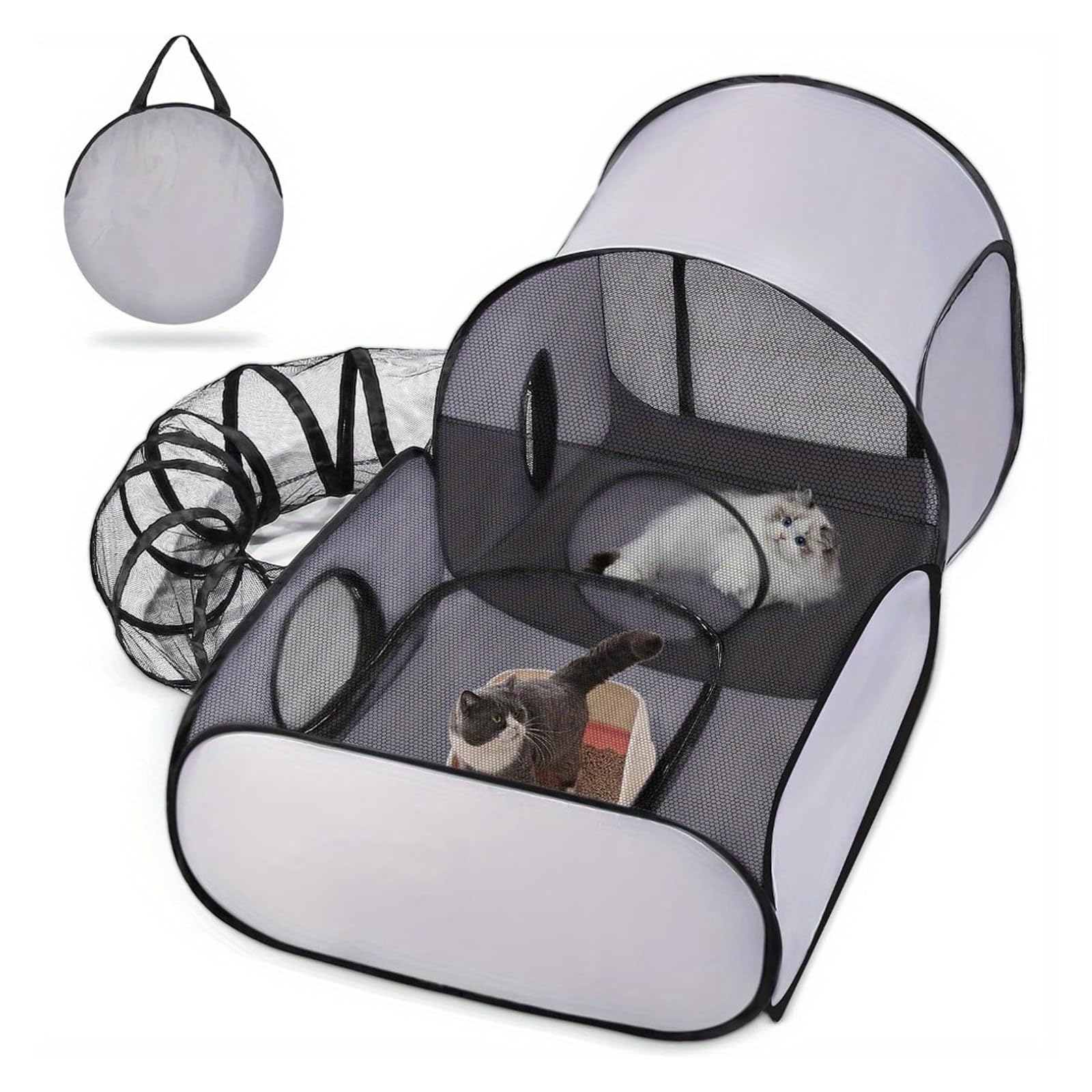 NCONCO cat playpen, Portable Foldable Pet Playpen with Surround Tunnel, 31.5x63x30 Inch Grey Oxford Cloth Indoor and Outdoor Enclosure for Kittens and Small Animals