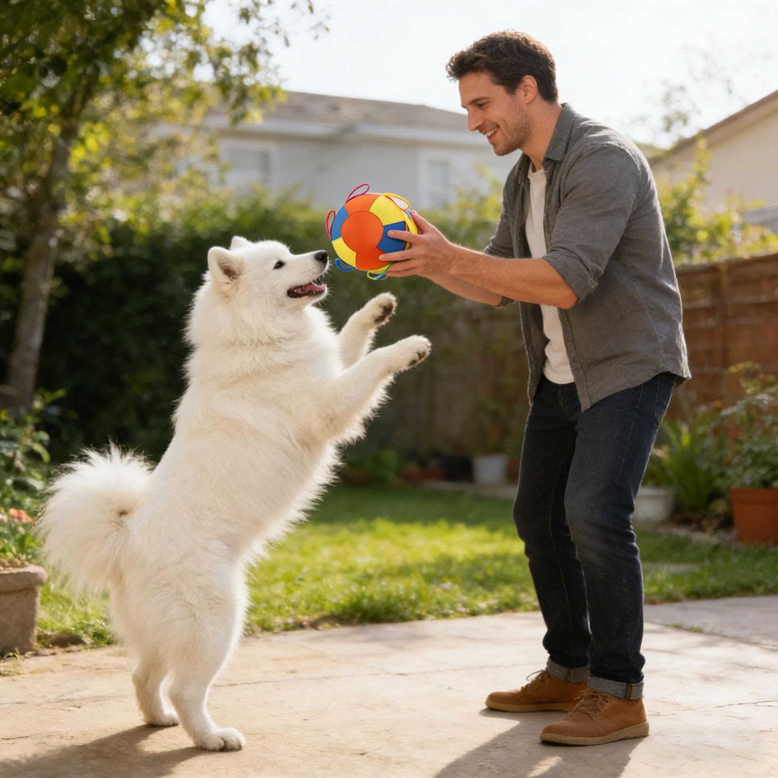 Pelota gigante calmante para perros, bola gigante de pastoreo para perros, bolas grandes inflables duraderas resistentes al desgarro con cubierta de mango y bomba para perros de juego y ejercicio (55