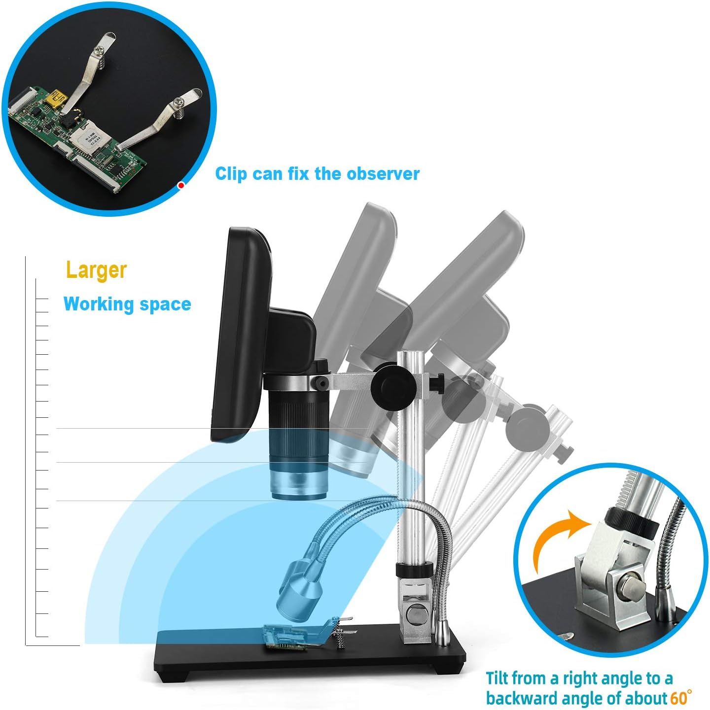 Exclusive Discount 🔥 7 inch LCD Digital USB Microscope Angle Adjustable with Remote Control,Koolertron 12MP 1920x1080 30fps Video Recorder Image Flip/Reverse Color/Black & White for Circuit Board Repair Soldering PCB Coin