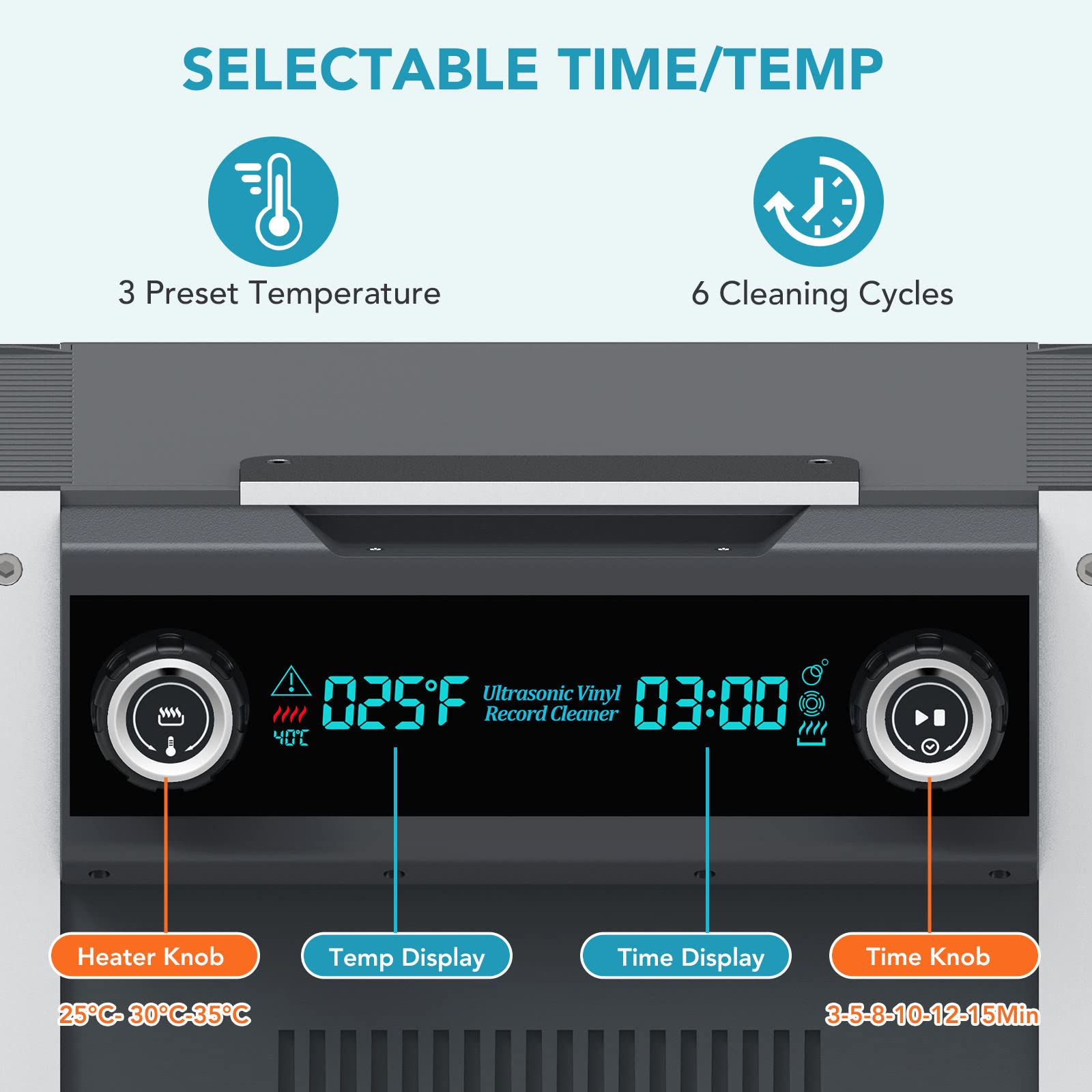 Limpiador ultrasónico de discos de vinilo de 6 l, máquina de limpieza ultrasónica de discos de secado por giro automático de alta frecuencia con temporizador de 6 segmentos y lavado de advertencia