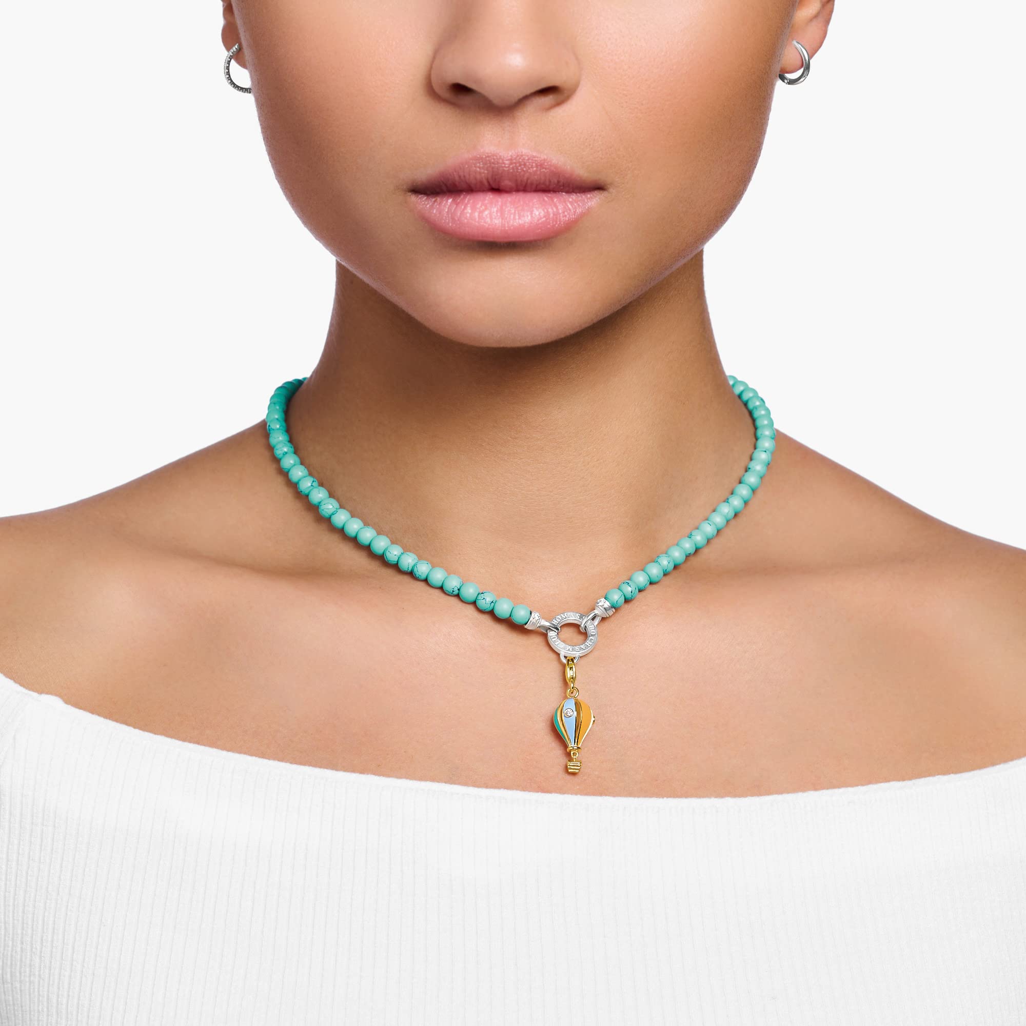 THOMAS SABO Ciondolo a forma di mongolfiera colorata in argento Sterling 925 placcato oro giallo 750 di alta qualità, dimensioni: 31 x 10 mm, 1922-565-7, misura unica, Argento sterling, Zirconia