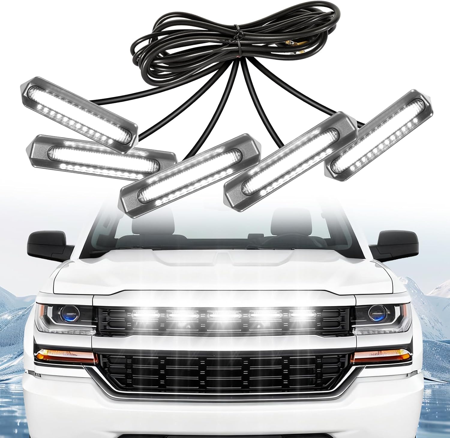 LED Grille Lights for Silverado 1500 2016 2017 2018 Front Bumper Grill Insert Lights Bar Fit for Custom WT LT LS Accessories Not Compatible Z71 (White)