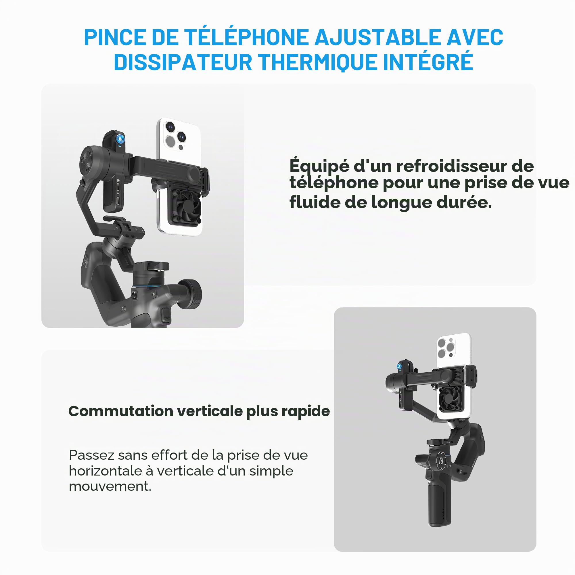 FeiyuTech SCORP Mini 3 Pro-3 Axis Stabilisateur de cardan tout en un, suivi IA 4.0 intégré, poignée détachée, charge utile de 2 kg, contrôle gestuel, port d'extension 6,35 mm, pour appareil photo et