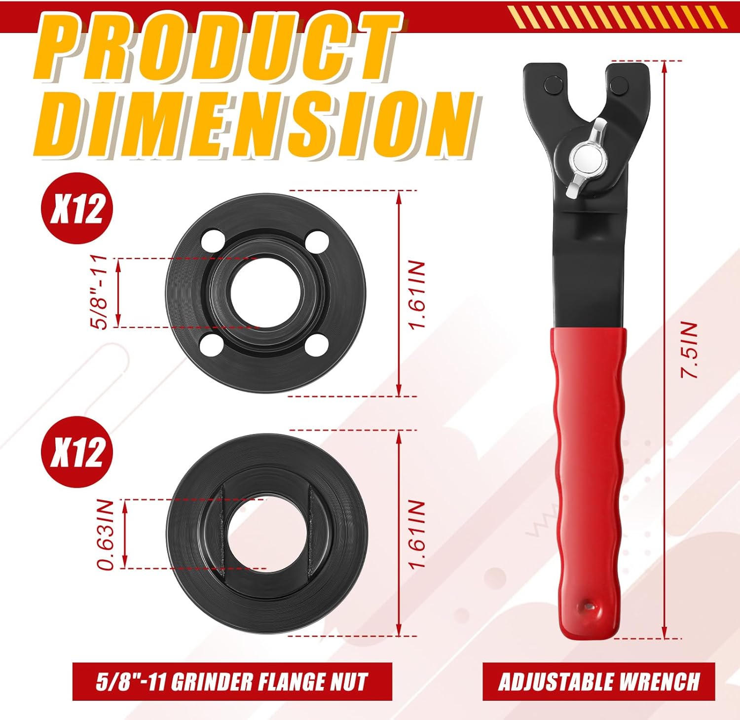 Hicarer 25 Pcs Angle Grinder Nut Angle Grinder Wrench Kit 5/8"-11 Flange Metal Lock Nut Wrench Compatible with Dewalt/Makita/Bosch/Hitachi/Metabo (Red)