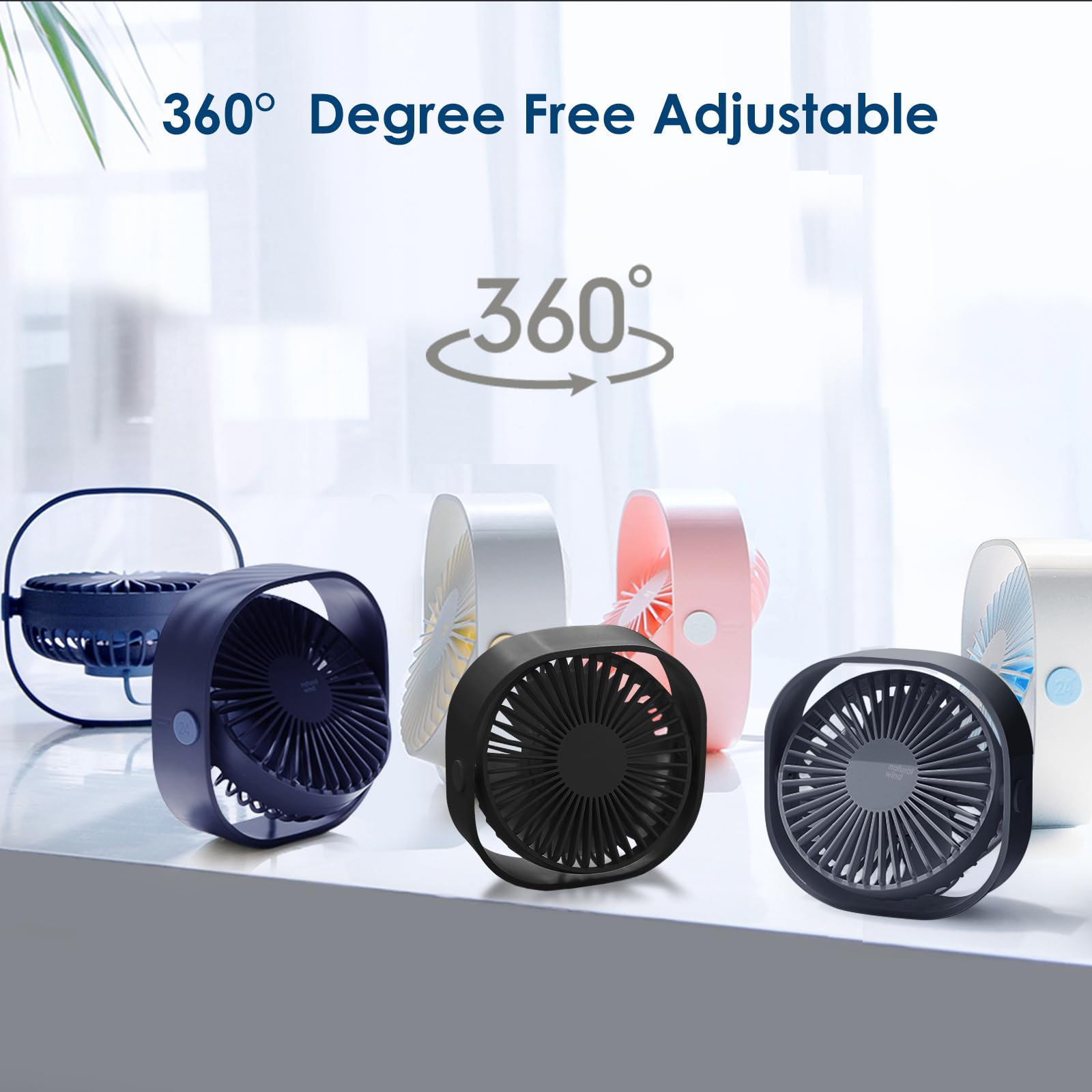 Simpeak Ventilador USB Mini, Ventilador USB de Mesa Portátil, 3 Velocidades Silencioso, Angulo Ajustable Fan Pequeño para Oficina Hogar Viajar y Acampar - Negro