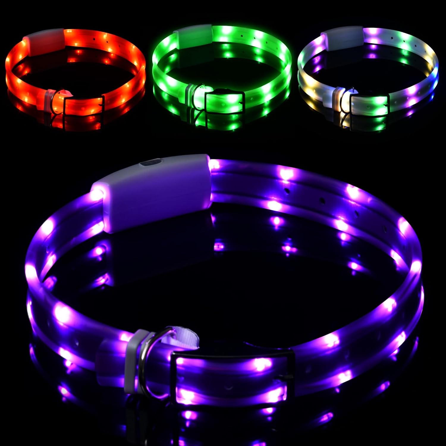 Lighted Dog Collar, Rechargeable Light Up Pet Collar, Waterproof LED Dog Collar Glow in The Dark, Make Pet Visible and Safety for Night Walking for Small Medium Large Dogs (Purple)
