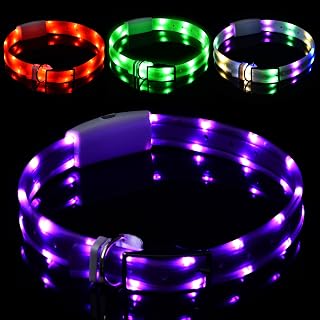Lighted Dog Collar, Rechargeable Light Up Pet Collar, Waterproof LED Dog Collar Glow in the Dark, Make Pet Visible and Safety for Night Walking for Small Medium Large Dogs (Purple) - Amazon product rated Grade B