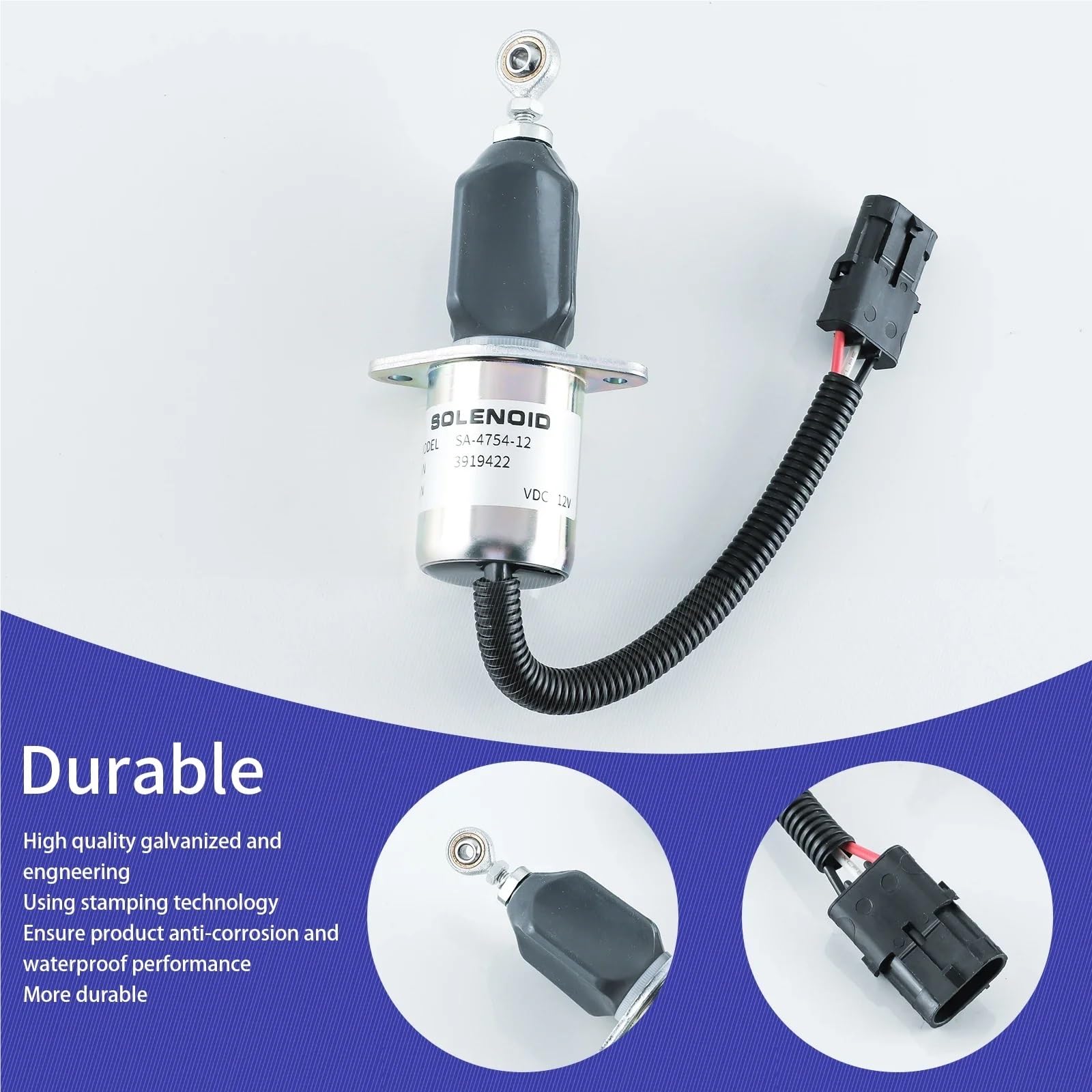Válvula de Cierre Solenoide de corte de combustible 3919422 129953-77803 SA4754-12 24022035 3931570 Compatible con Cummins Compatible con Ford Solenoide