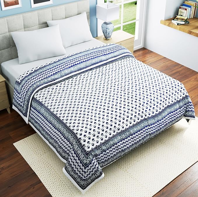 Image of EMIOUR 400 TC Pure Cotton Soft Jaipuri AC Quilt /Razai /Rajai Floral Print,Jaipuri razai Double Bed for Winter Printed (Design 10, Double Bed)