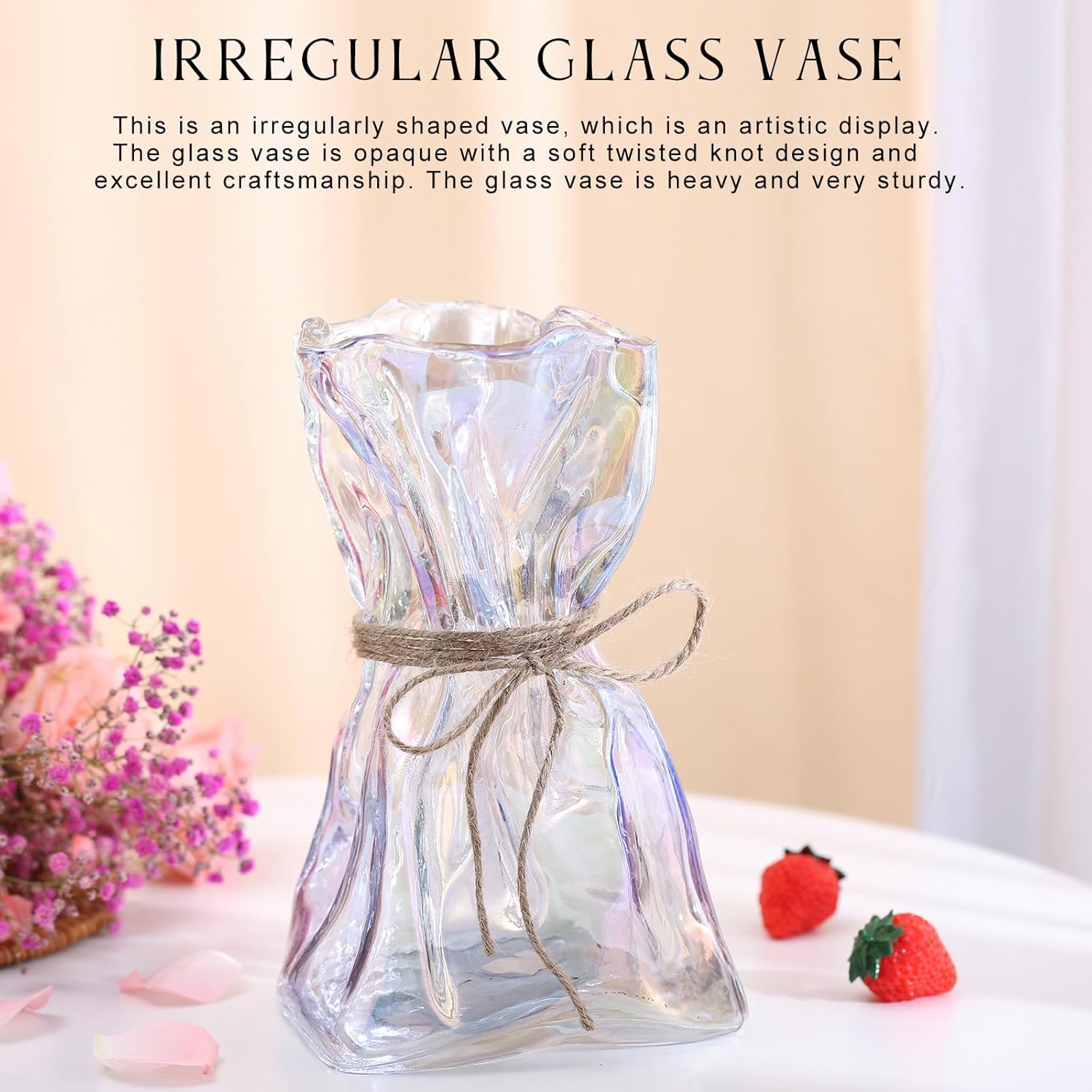 Colorful Irregular Shaped Modern Minimalist Glass Vase - Fashionable Multi-Use Home Decor for Flowers, Centerpiece, Kitchen, Office, Wedding & Holiday