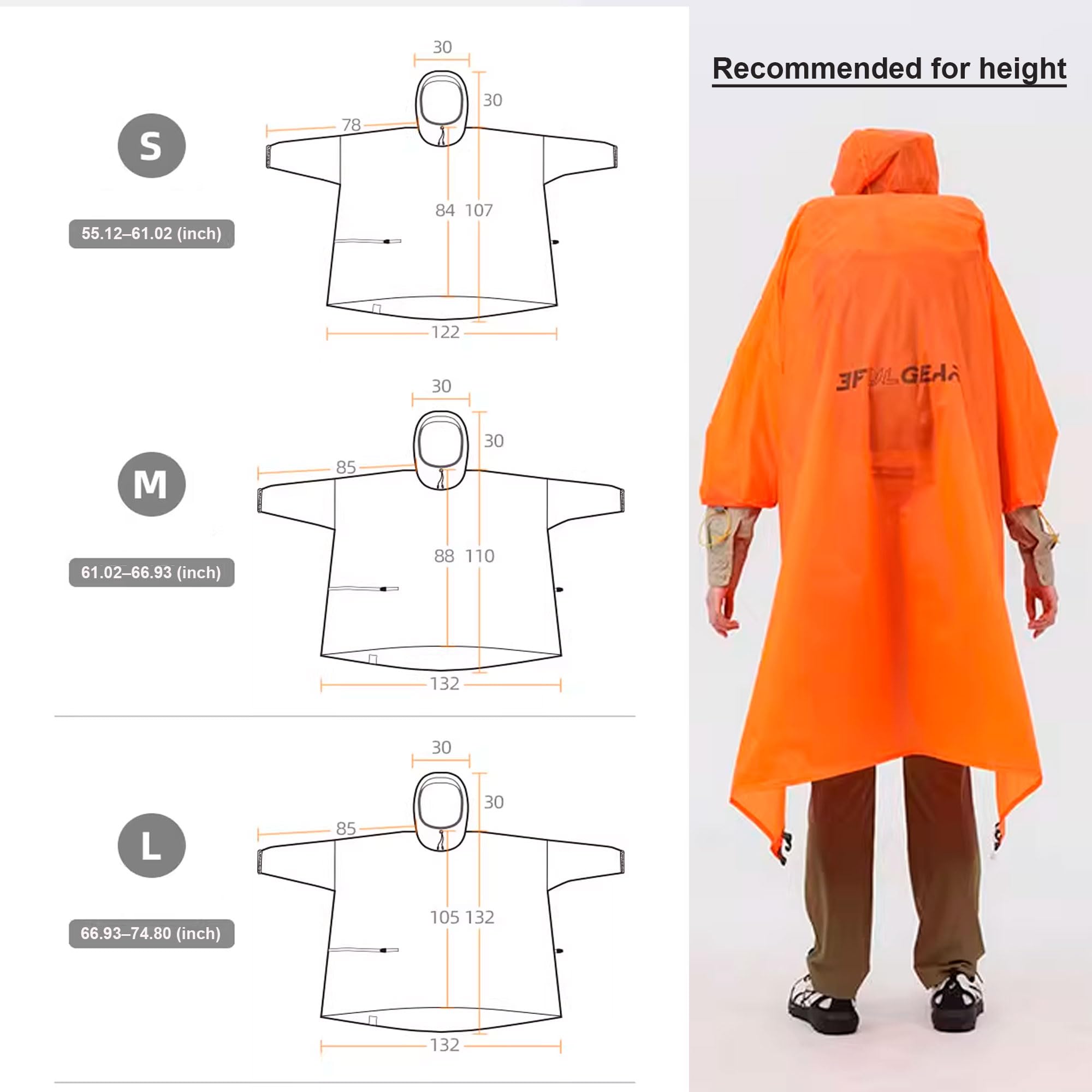 3FULGEAR Poncho de pluie 3F en nylon 15D léger, coupe-vent, résistant à la neige, imperméable pour la randonnée, l'alpinisme, le camping