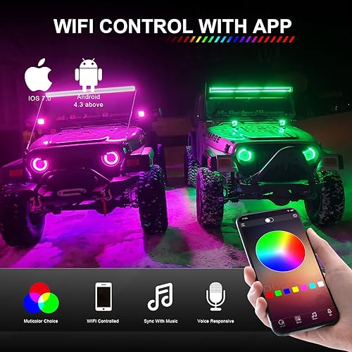 Miniatura 6 de Lpteso Barra de luz LED RGB de 52 pulgadas + 2 módulos LED RGB de 4 pulgadas con 16 colores sólidos que persiguen el anillo cambiante con