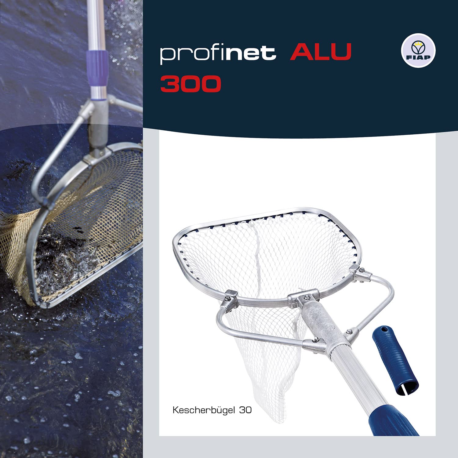 FIAP profinet ALU 300 MW: 5 mm - Maschenweite 5 mm - Profi - Fischkescher - Material Aluminium - Kescher - Teichkescher - Reinigung - Fischzucht - Aquakultur - Teichwirtschaft - ohne Kescherstiel