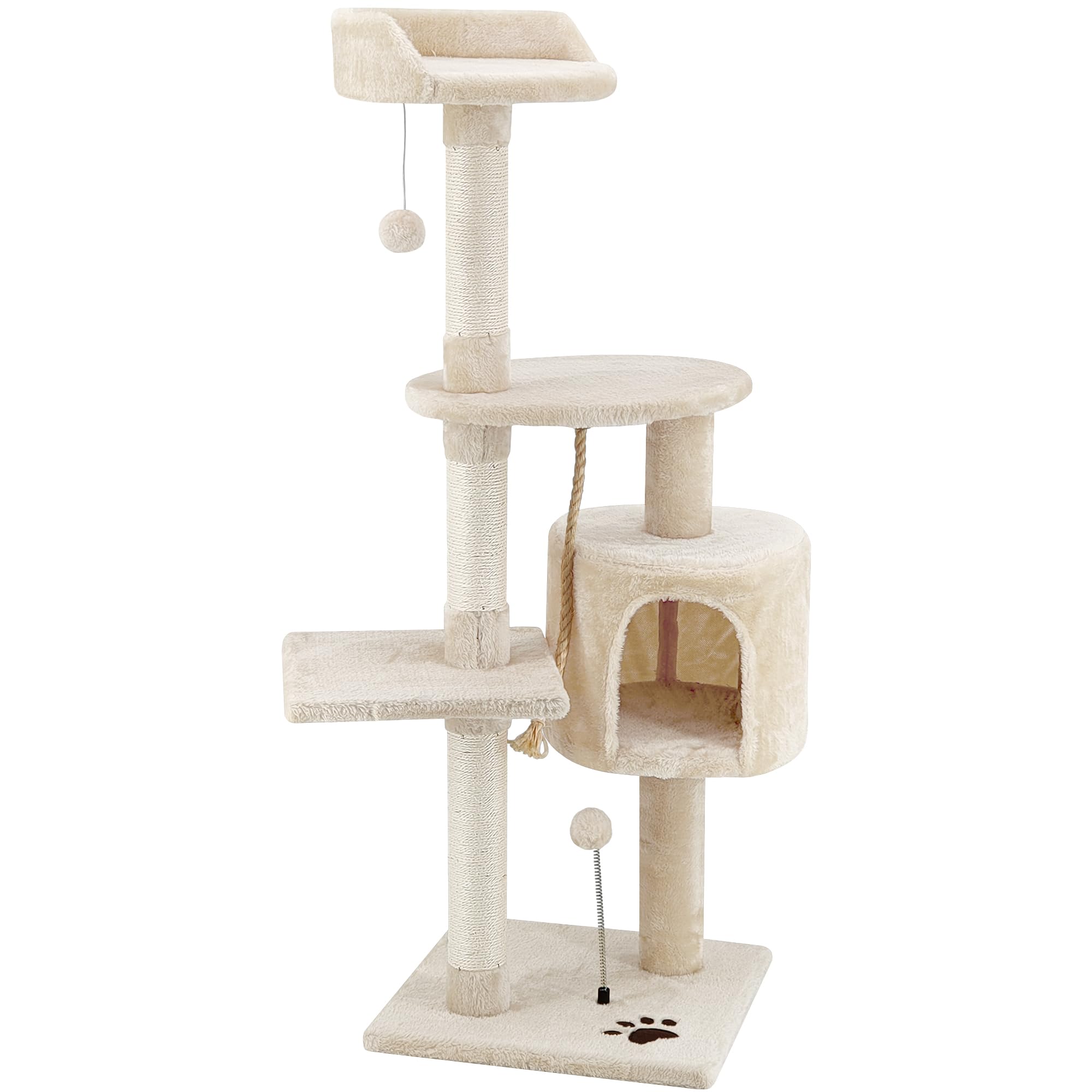 Beltom® Rascador Afilador Uñas para Gatos Árbol Escalador Mascota Rascarse Juego 112 cm - Beige