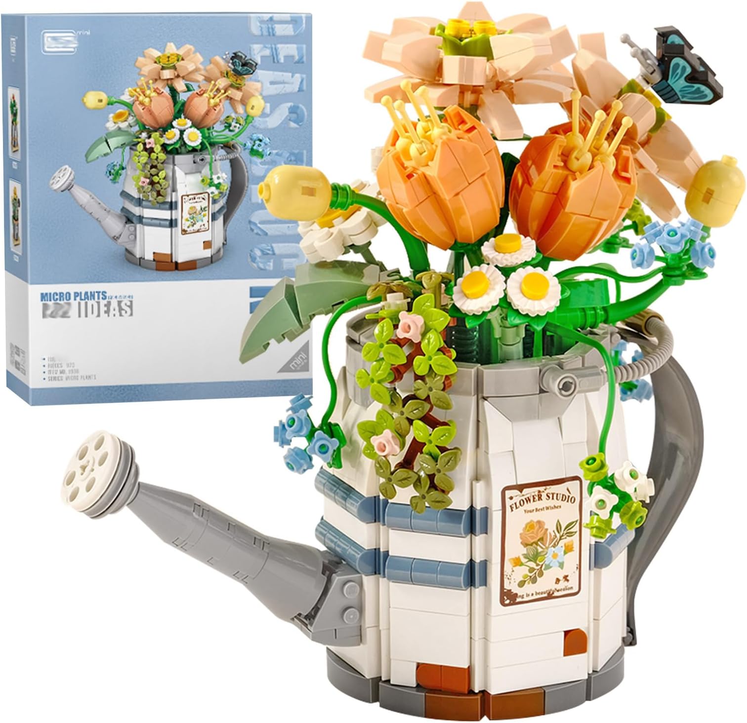 MEIEST Mini Building Blocks Watering Pot Bonsai Plant Model Set,Creative DIY Simulation Particle Flower Succulent Botanical Collection Construction Building Bricks Toy,Home Decor