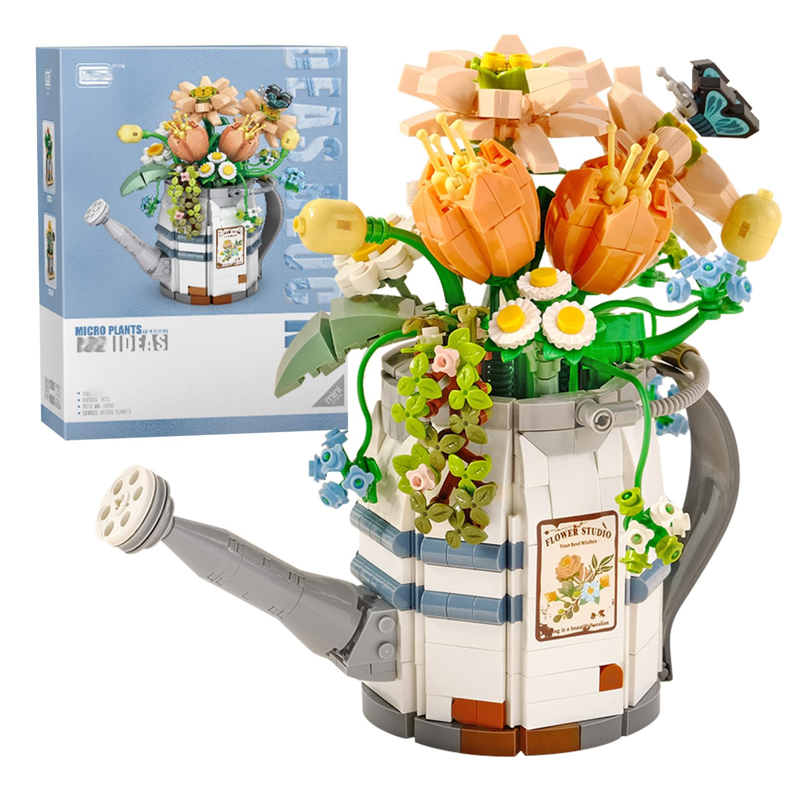 MEIEST Mini Building Blocks Watering Pot Bonsai Plant Model Set,Creative DIY Simulation Particle Flower Succulent Botanical Collection Construction
