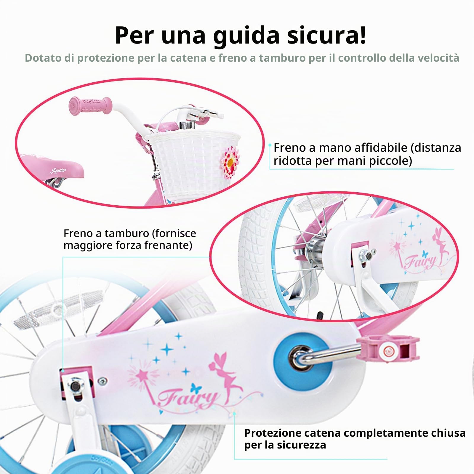 JOYSTAR Fairy Bicicletta per bambine 12/14/16/18 pollici per bambine dai 2 ai 9 anni, bicicletta per bambini piccoli da 12/14/16/18 pollici con rotelle e freno a mano per bambini dai 2 ai 9 anni