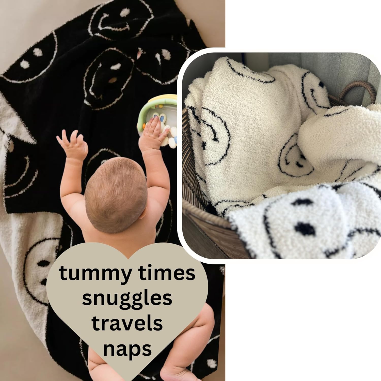 Smiley Face Throw Blanket Microfiber Soft Fluffy Cozy Baby Toddlers Kids Adult Reversible Blanket for Bed Couch Happy Face Blanket (Black, 46"x54" | Baby,Toddler,Kids) - Image 8