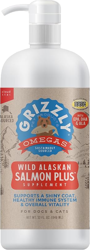 Grizzly Pet Products Salmon Plus Omega 3-6-9 Suplemento alimenticio para perros y gatos, 32 onzas