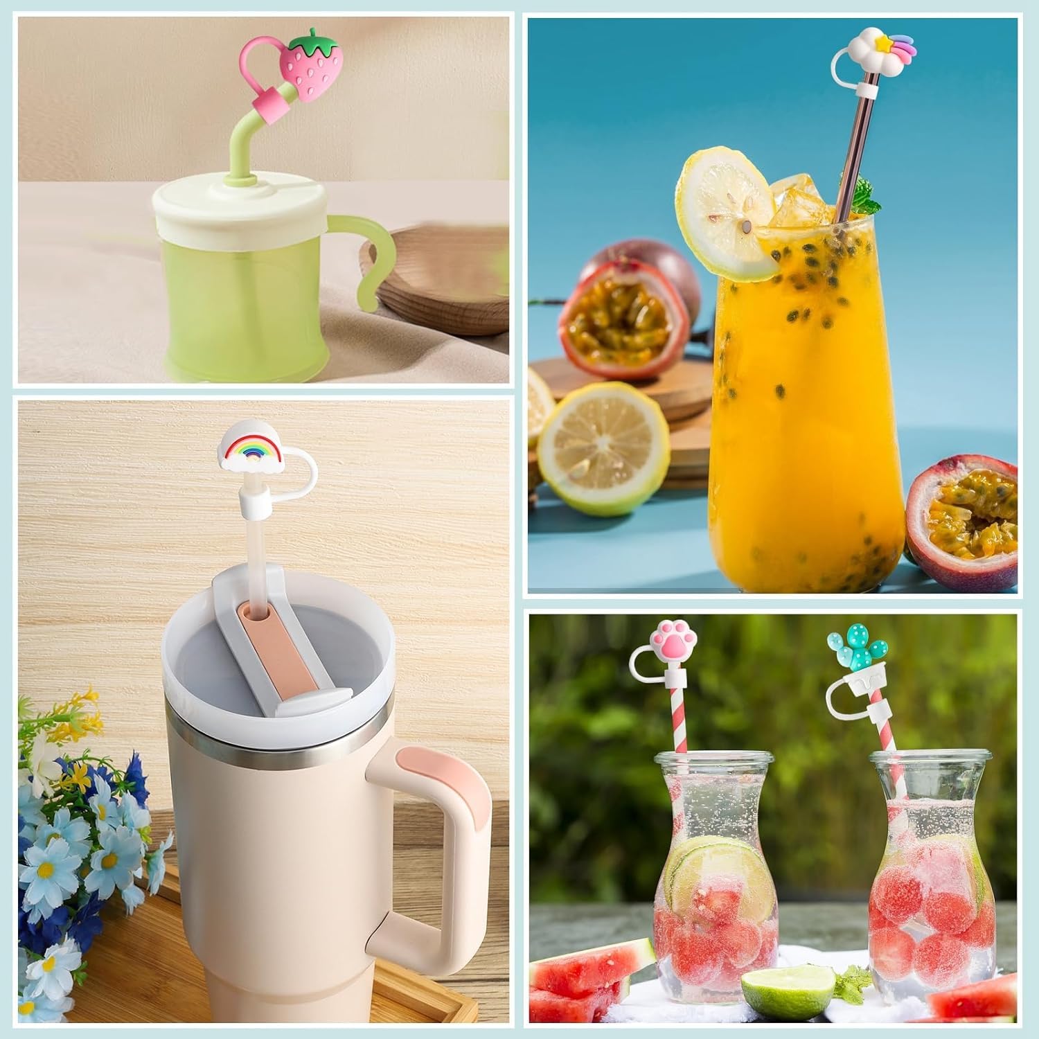 Mshine 5Pcs Cute Silicone Straw Covers for Stanley Cups & Tumblers Reusable Dust-Proof Straw Cap Kawaii Animal & Flower Designs Food-Grade Silicone, Fit for 6mm, 7mm and 8mm Straws (Multi Design) - Image 9 thumbnail