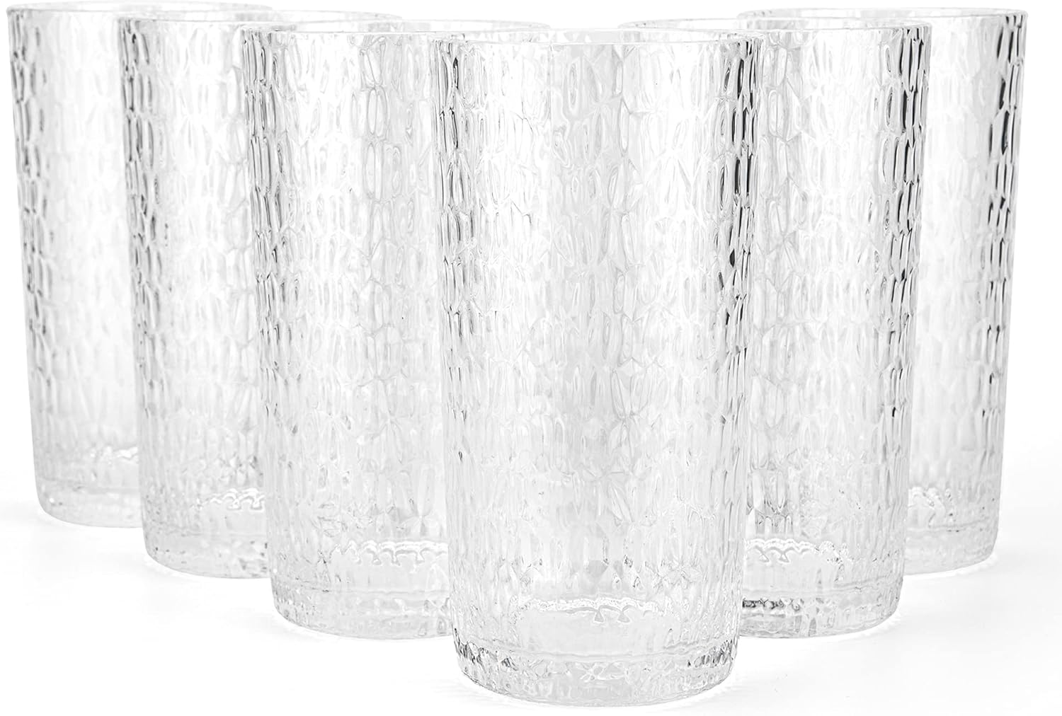 KX-WARE 22-ounce Honeycomb Highball Glasses Plastic Tumbler Acrylic Glasses, set of 6 Clear