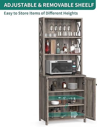 Miniatura 4 de YITAHOME Enfriador de vino de barra de 67 pulgadas de alto para licor y vasos, gabinete de almacenamiento de granja con estante para vino, estantes