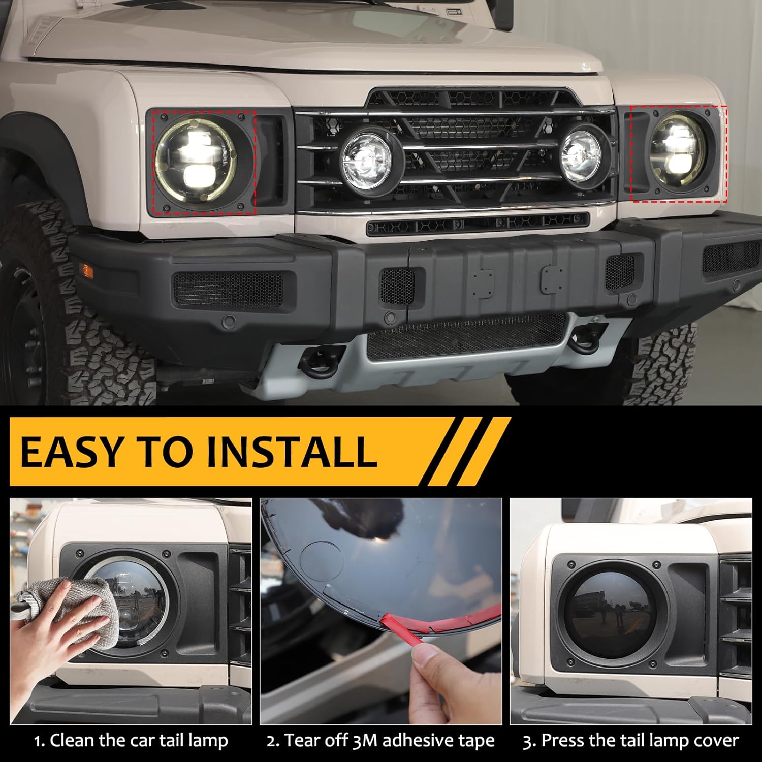Front Headlight Cover Smoked Compatible with INEOS Grenadier/Quartermaster 2020-2025, Smoked Front Head Light Lamp Guard Covers Trim Decoration Accessories (Headlight Cover)