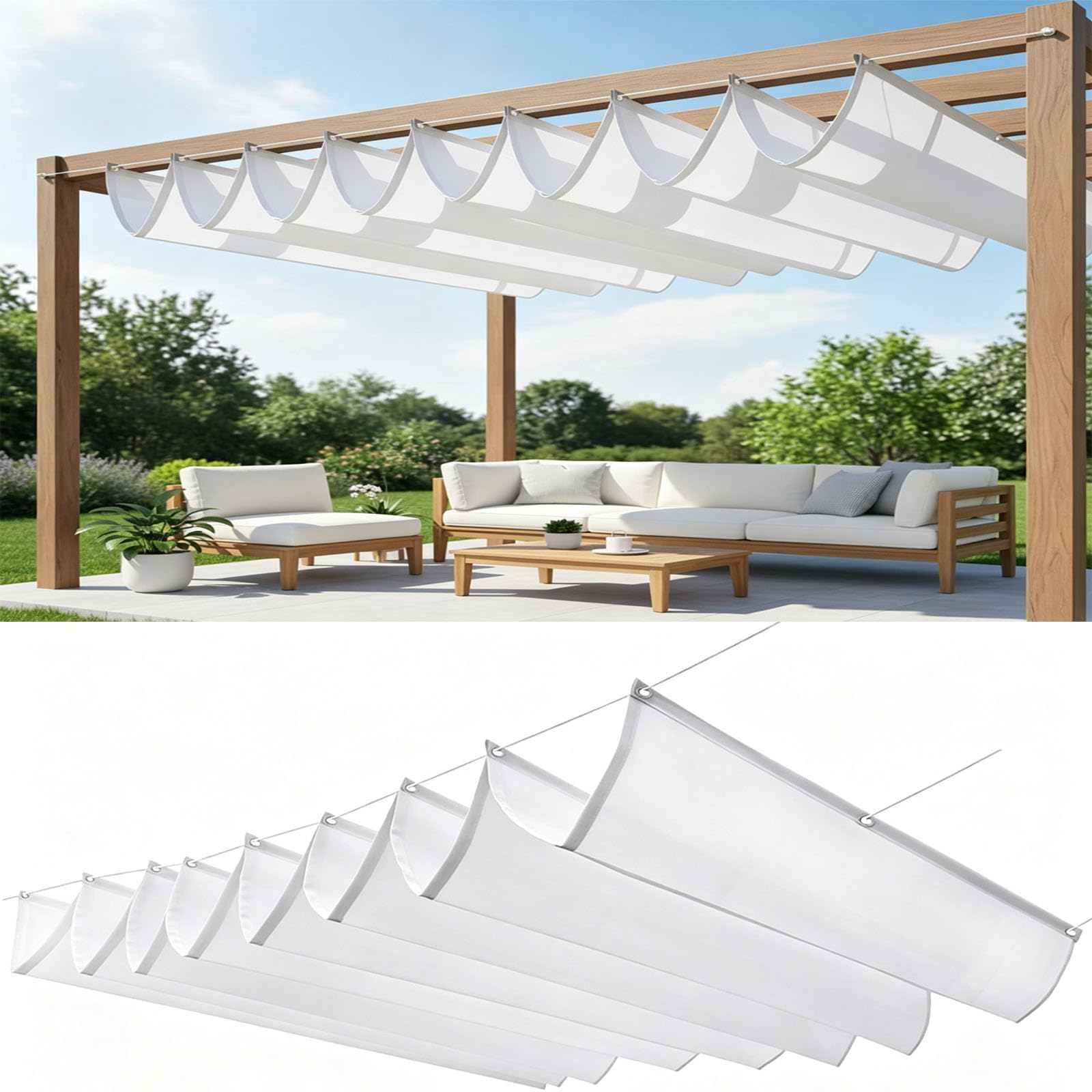 Einziehbares Welle Sonnensegel 400 x 450 cm Nach Maß Pergola Markise Verstellbar Schattenabdeckung 95% Uv-Schutz & Reißfest Einziehbares Sonnensegel für Outdoor Balkon, Weiß