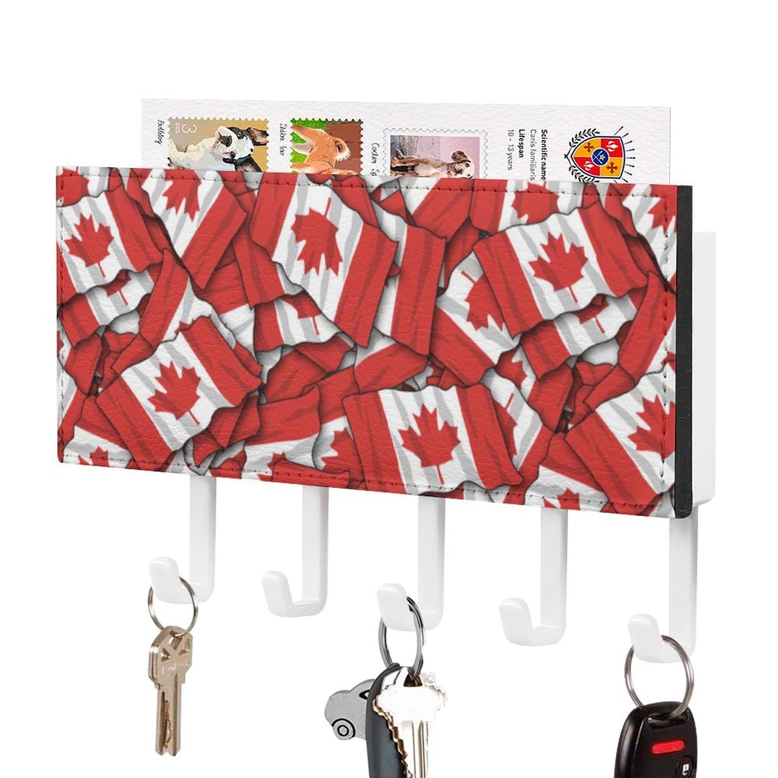 NCLQVJXZKHW Canada Flag Key Holder with 5 Hooks Key Hooks Wall Mounted Key Racks Key Hanger Organiser Shelf