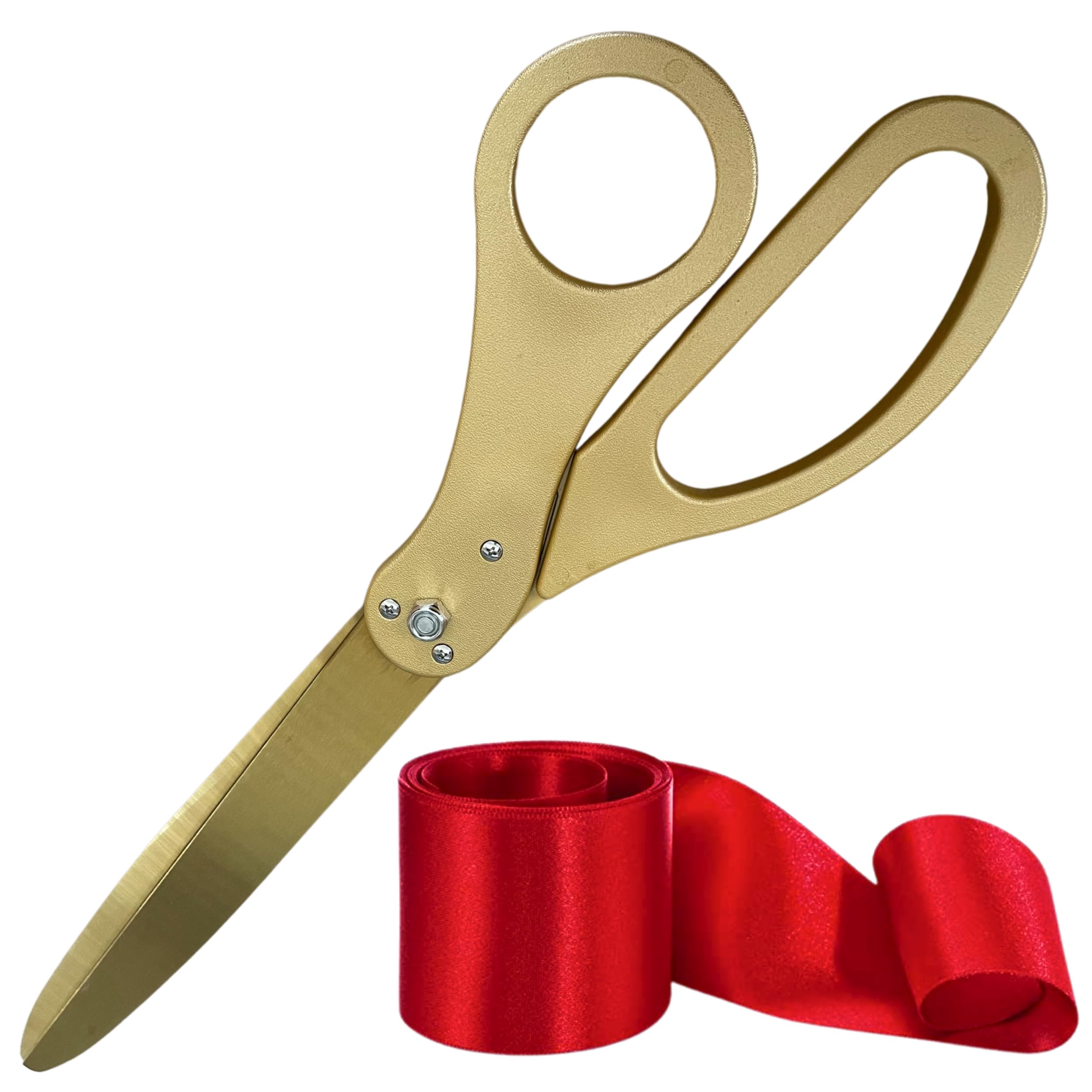 New Edition Grand Opening Kit โ 25'' Scissors Gold with Golden Blades for Ribbon Cutting Ceremony with Red Ribbon Heavy Duty Golden Scissors