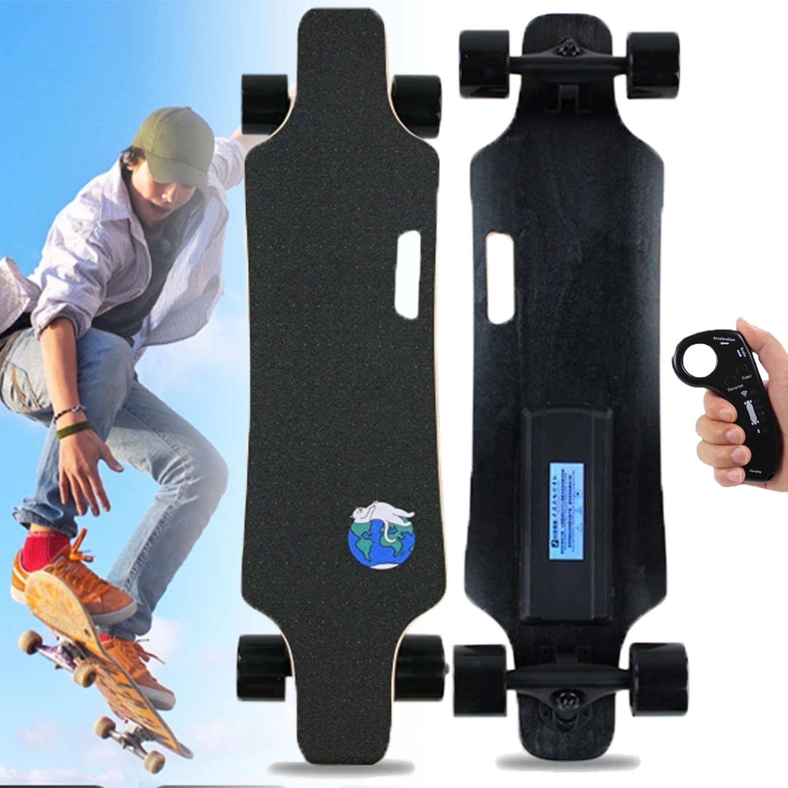 Skateboard éLectrique avec TéLéCommande, Cruiser Longboard Complet pour Adultes, E-Longboard De Transport Facile, Autonomie De 15KM G