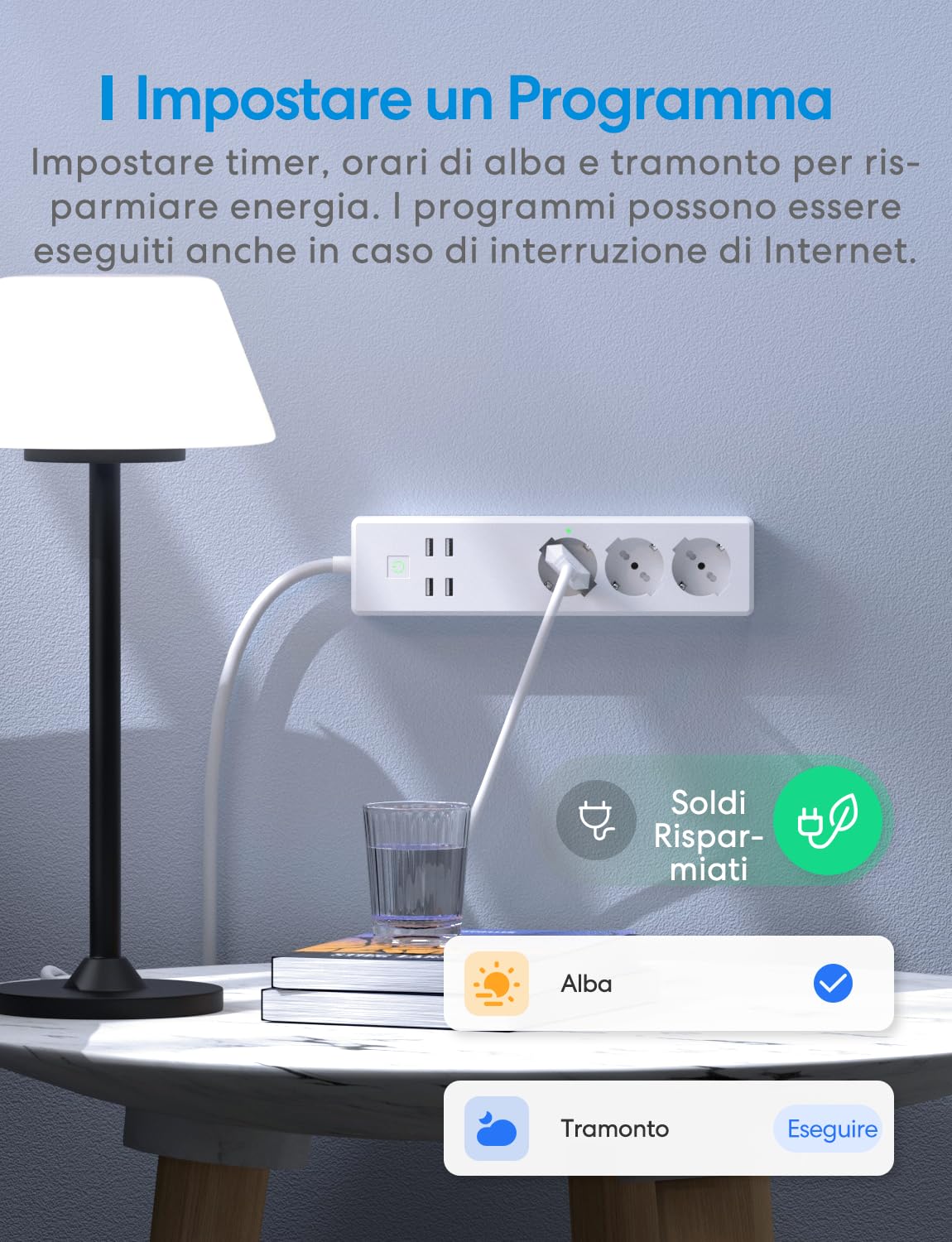 Meross Italienische Steckdosenleiste mit Intelligentes HomeKit, 16 A Smart WiFi mit 3 Schuko 4 USB-Anschlüssen, Überlastschutz, kompatibel mit HomeKit, Alexa, Google Home, SmartThings