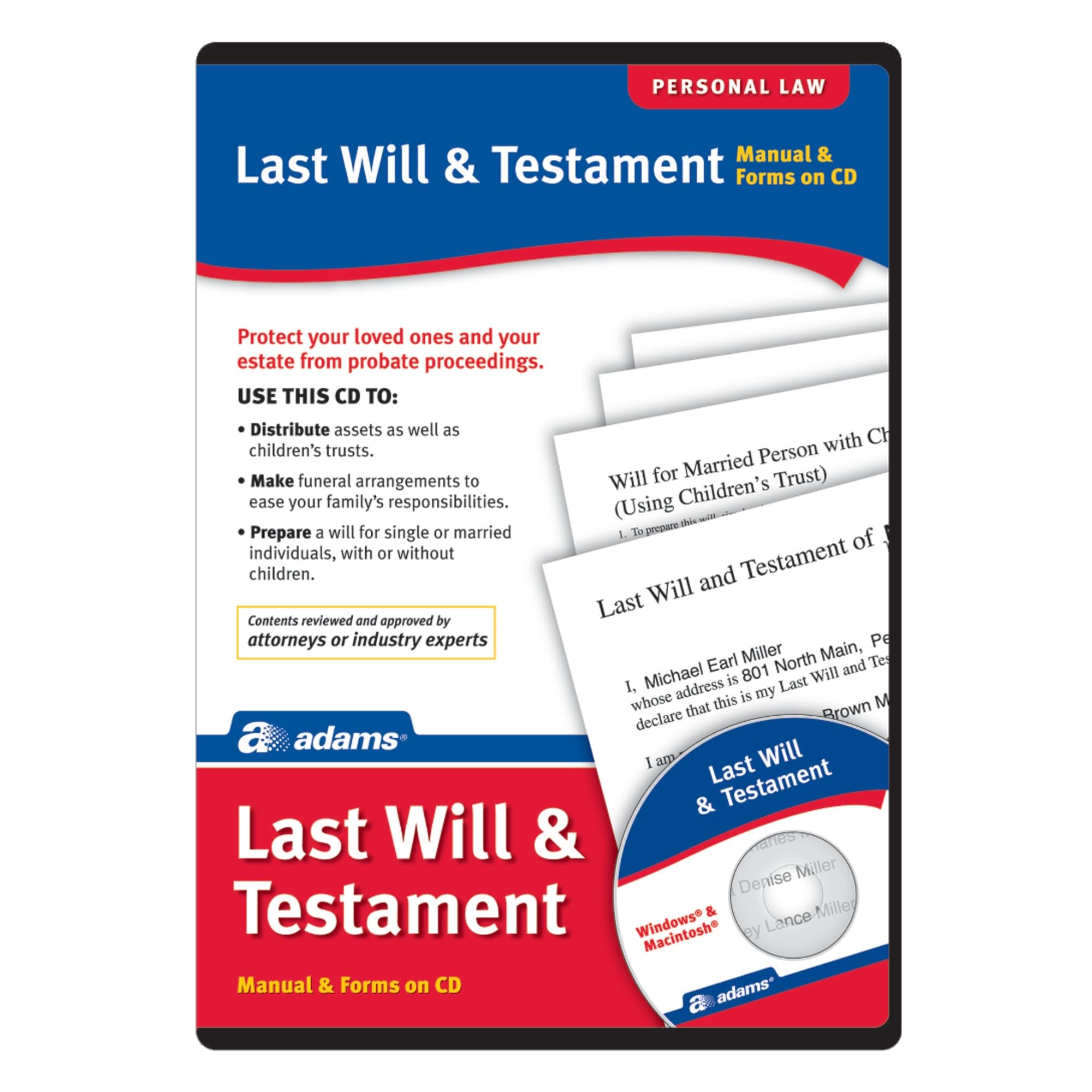 Adams Prepare A Last Will and Testament Software, CD Version includes e-Book (ALC602)