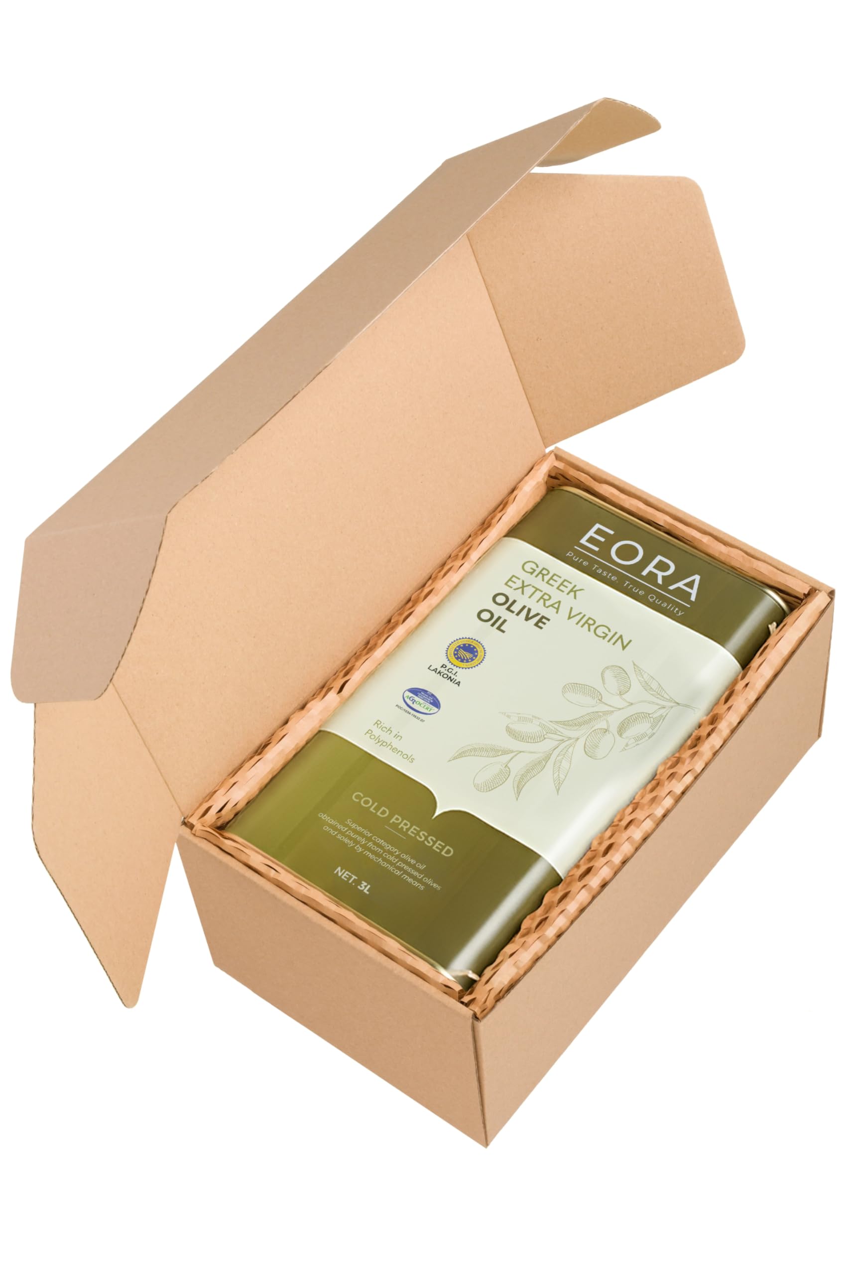 EORA Premium Griechisches Natives Olivenöl Extra 3L (Neue Ernte 25/26) – Hoher Polyphenolgehalt, kaltgepresst, sehr niedriger Säuregehalt ~0,35% – Einzelne Herkunft P.G.I. Lakonien, Griechenland