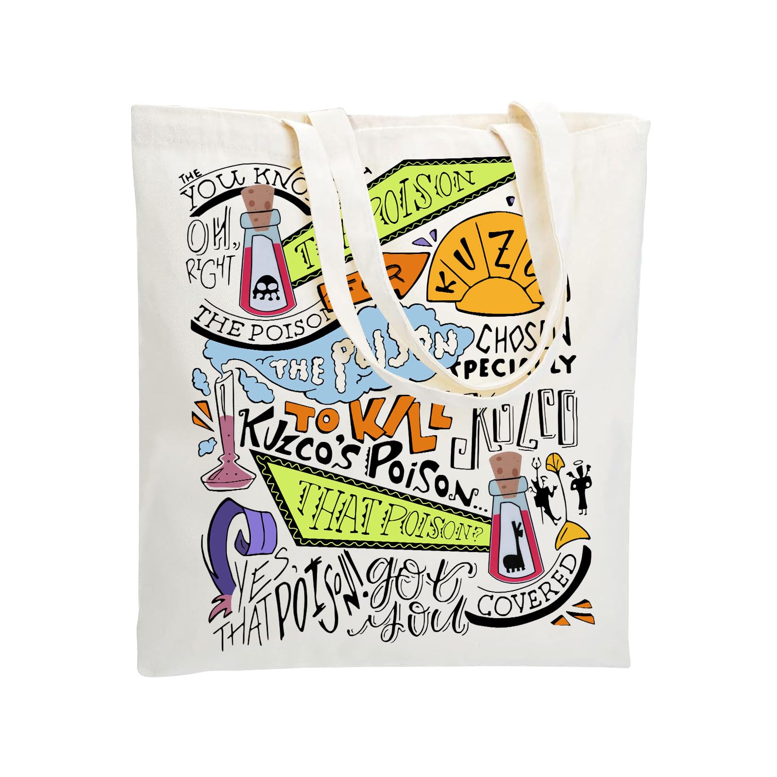 WZJCHL Poison Tote Bag Yzma Cat Poison Tote Shopping Bag Cartoon Reusable Grocery Tote bag Kuzco Llama Beach Tote Bag