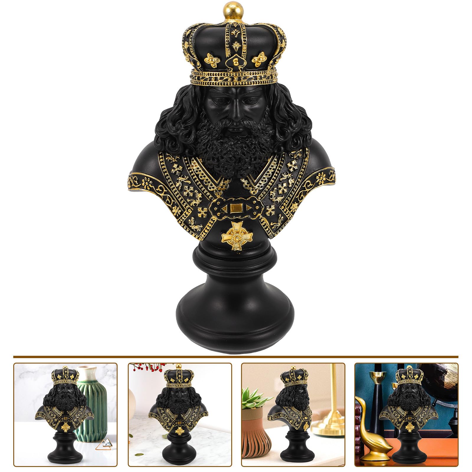 Scultura Decorativa da Tavolo a Forma di Re degli Scacchi in Resina Nera, Decorazione Elegante per Ufficio e Casa, Statua Artistica per Arredamento e Regalo Inaugurazione