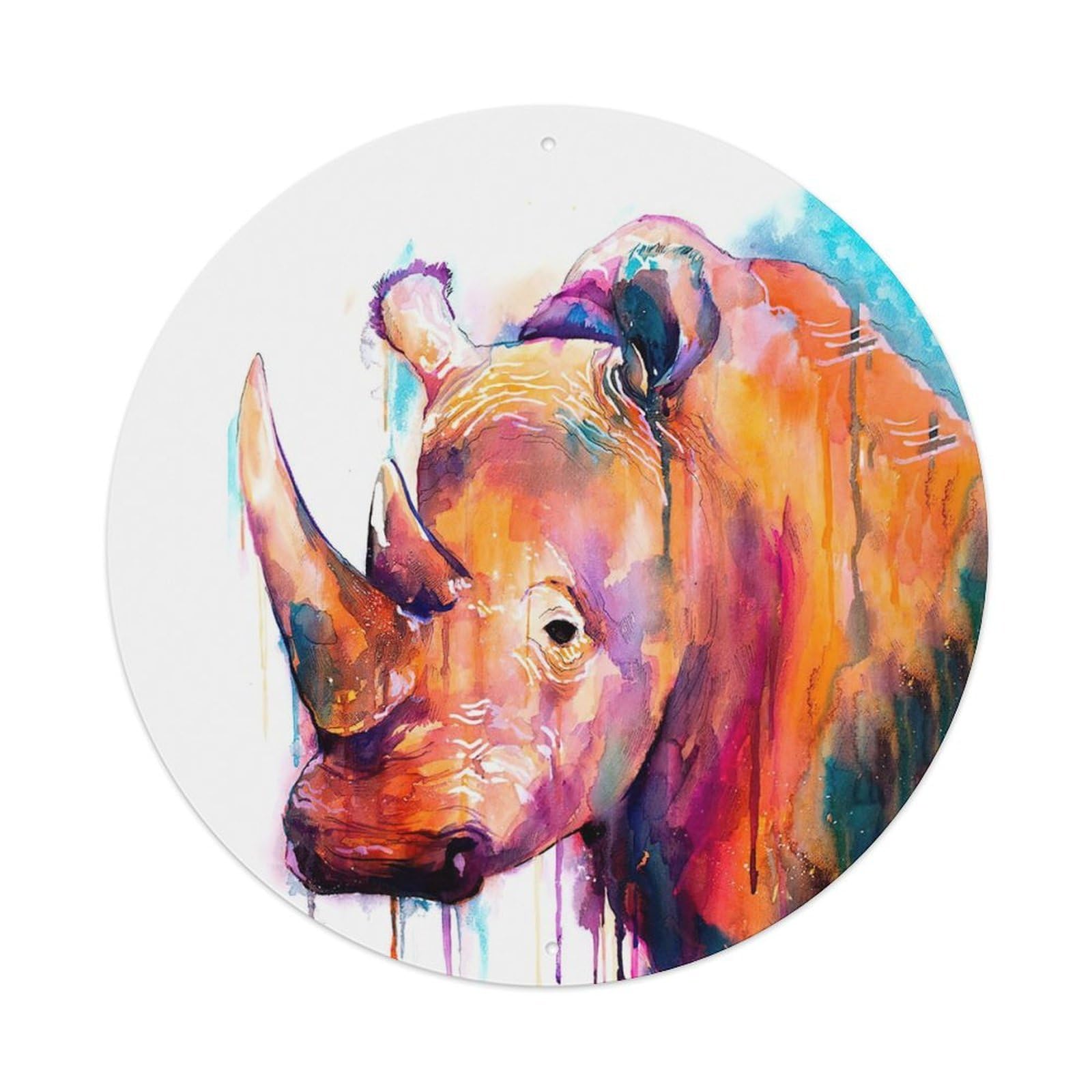 Cute Rhino Watercolor Safari Animal Portrait Metal Tin Sign