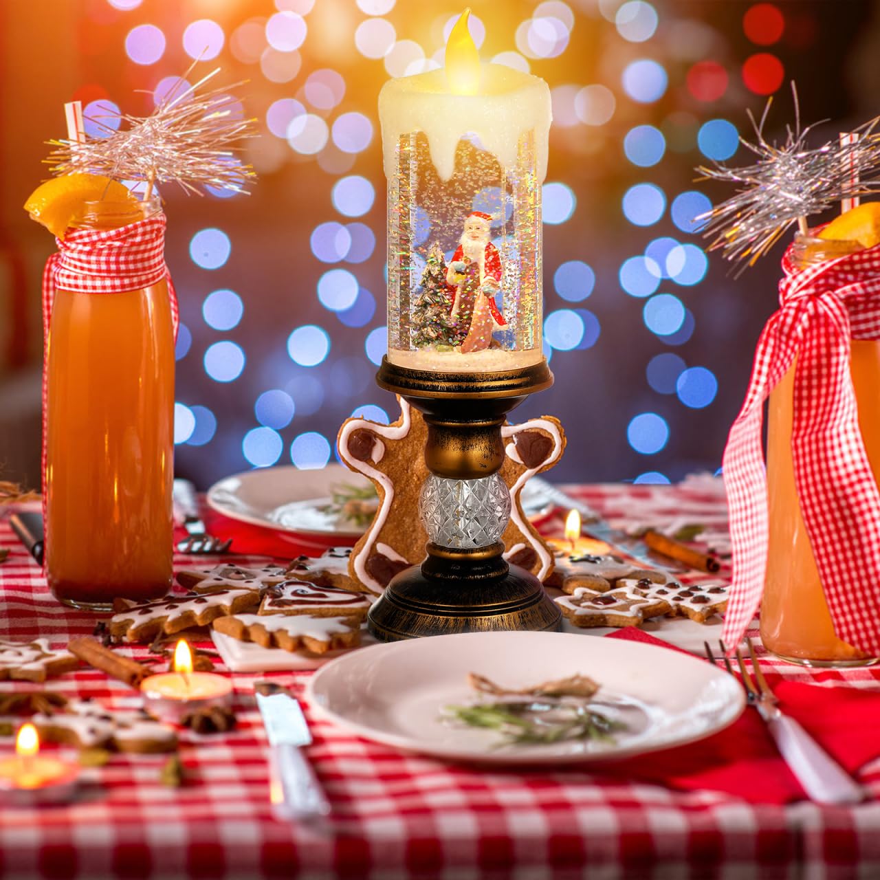 Ciieeo Weihnachts-led-kerzenlampe, Dekoratives Nachtlicht mit Spieluhr, Kristall-schneekugel-Effekt für Heim- Und Bürodekoration, USB-betrieben, Mehrfarbig