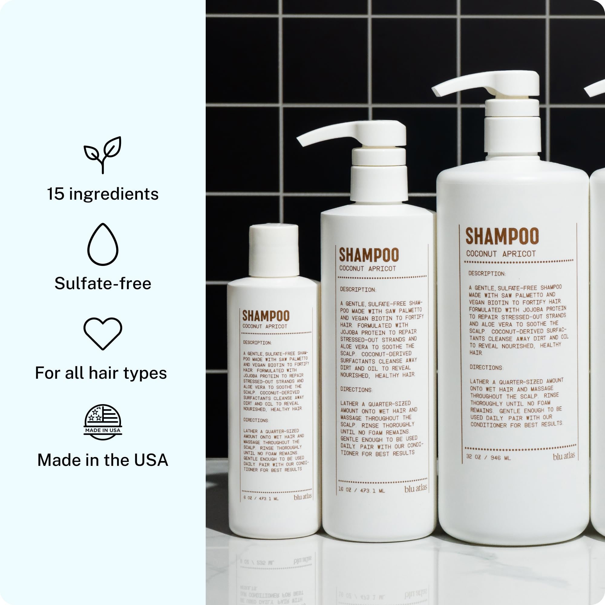 Blu Atlas Shampoo naturale da uomo, per tutti i tipi di capelli, shampoo per una pulizia delicata e idratazione profonda, vegano, senza solfati e parabeni, cocco e albicocca, 227 ml